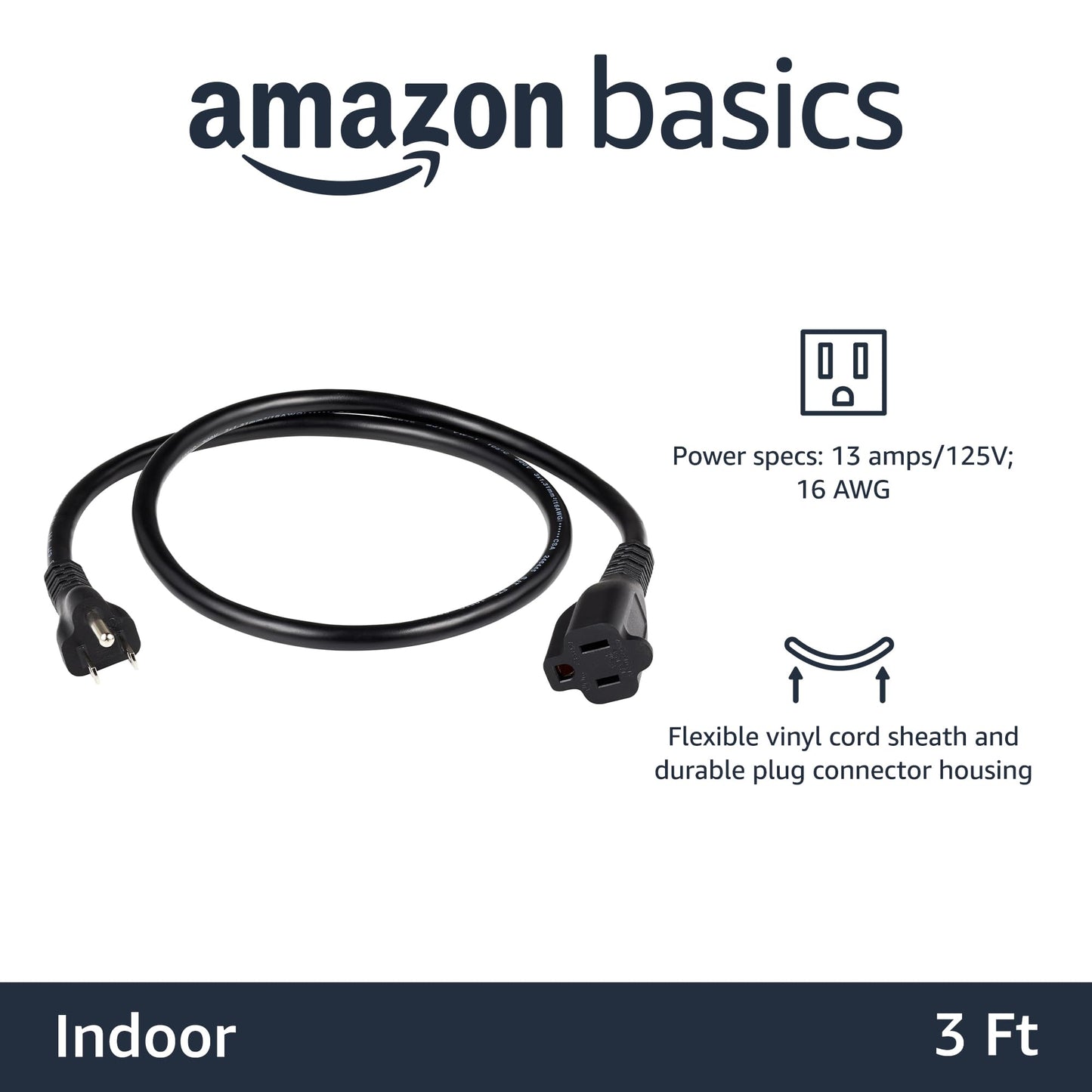 Amazon Basics 6-Foot Extension Cord - 13 Amps, 125V - Black