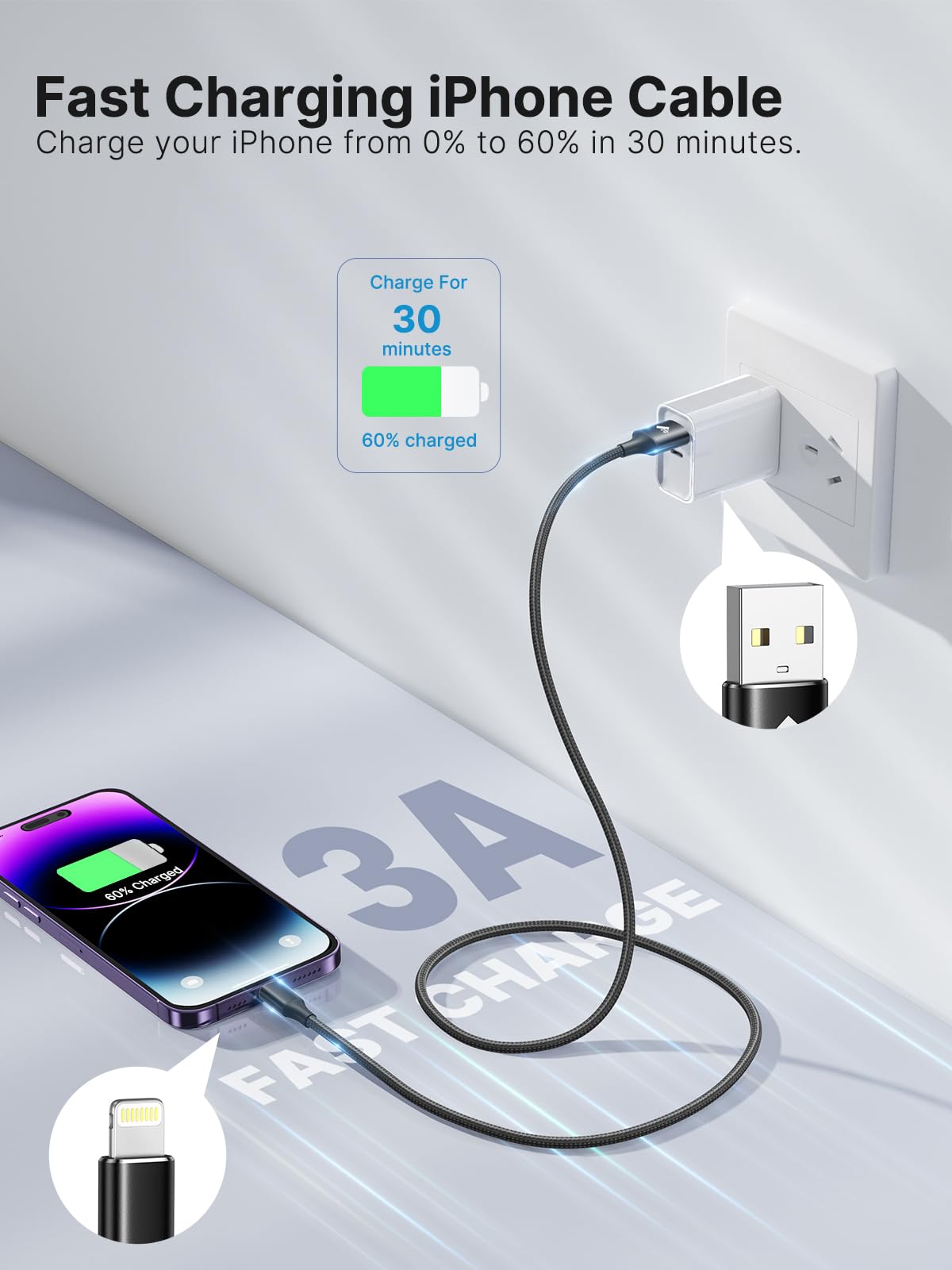 iPhone Charger [Apple MFi Certified] 6FT USB Charger Cable Fast Charging USB to Lightning Cable Braided Cord Compatible with iPhone 14 13 12 11 Pro Max XR XS X 8 7 6 Plus SE, iPad
