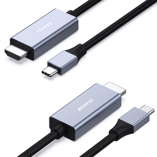 BENFEI USB C to HDMI 6 Feet Cable [4K@60Hz, Aluminum Shell, Nylon Braided], Thunderbolt 3/4 Compatible with iPhone 15 Pro/Max, MacBook Pro/Air 2023, iPad Pro, Surface Book 2, Galaxy S23 and More