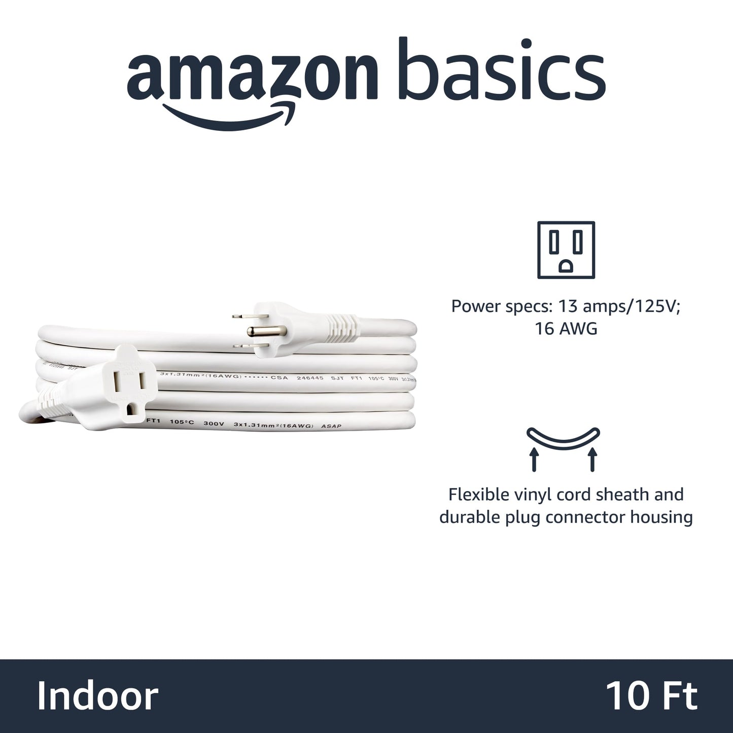 Amazon Basics 6-Foot Extension Cord - 13 Amps, 125V - Black