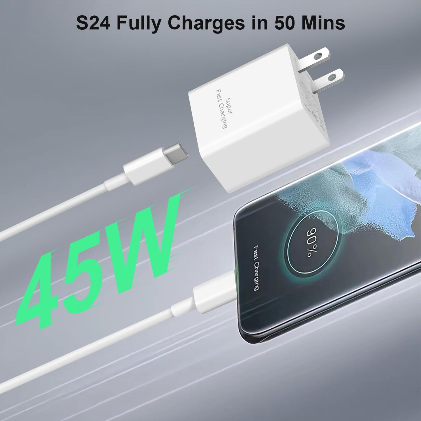 45W Type-C Fast Charger, 2-Pack USB C Fast Charger Adapter & USB C to USB C Cable, 45W Super Fast Charger for Galaxy S24/S23/S22 Ultra/Plus/Note 20/S20/S21/Galaxy Tab S7/S8 (Black)