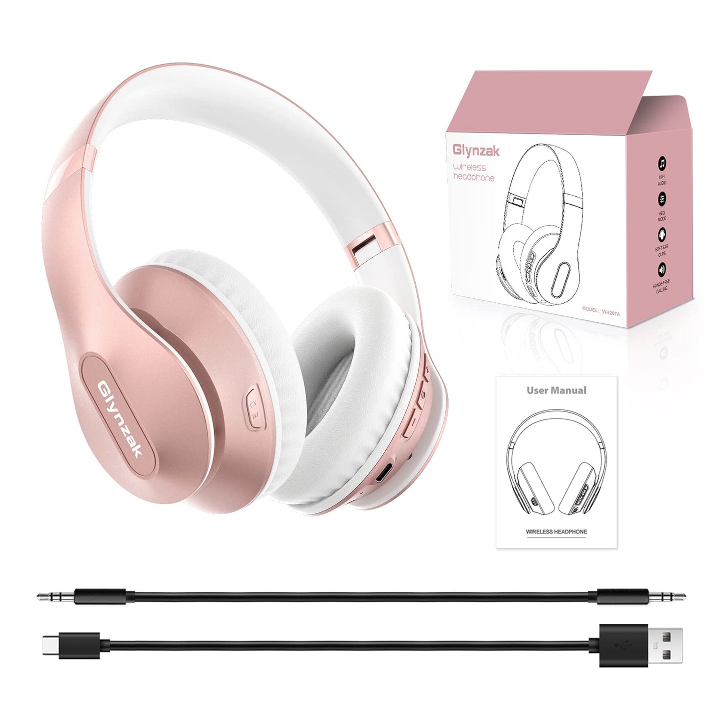Wireless Bluetooth Headphones Over Ear 65H Playtime HiFi Stereo Headset with Microphone and 6EQ Modes Foldable Bluetooth V6.0 Headphones for Desktop Computer Laptop Rose Gold