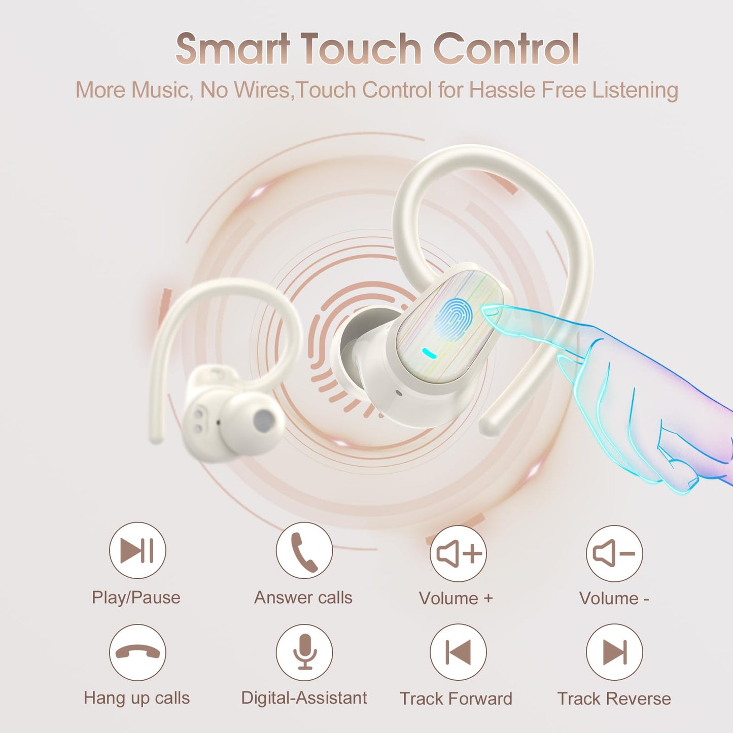 Wireless Earbuds, 50H Bluetooth 5.4 Headphones Sport, Bluetooth Earbuds with ENC Noise Canceling, HiFi Stereo Sound Wireless Earphones with Earhooks, IP7 Waterproof Ear Buds for Sports/Workout/Running