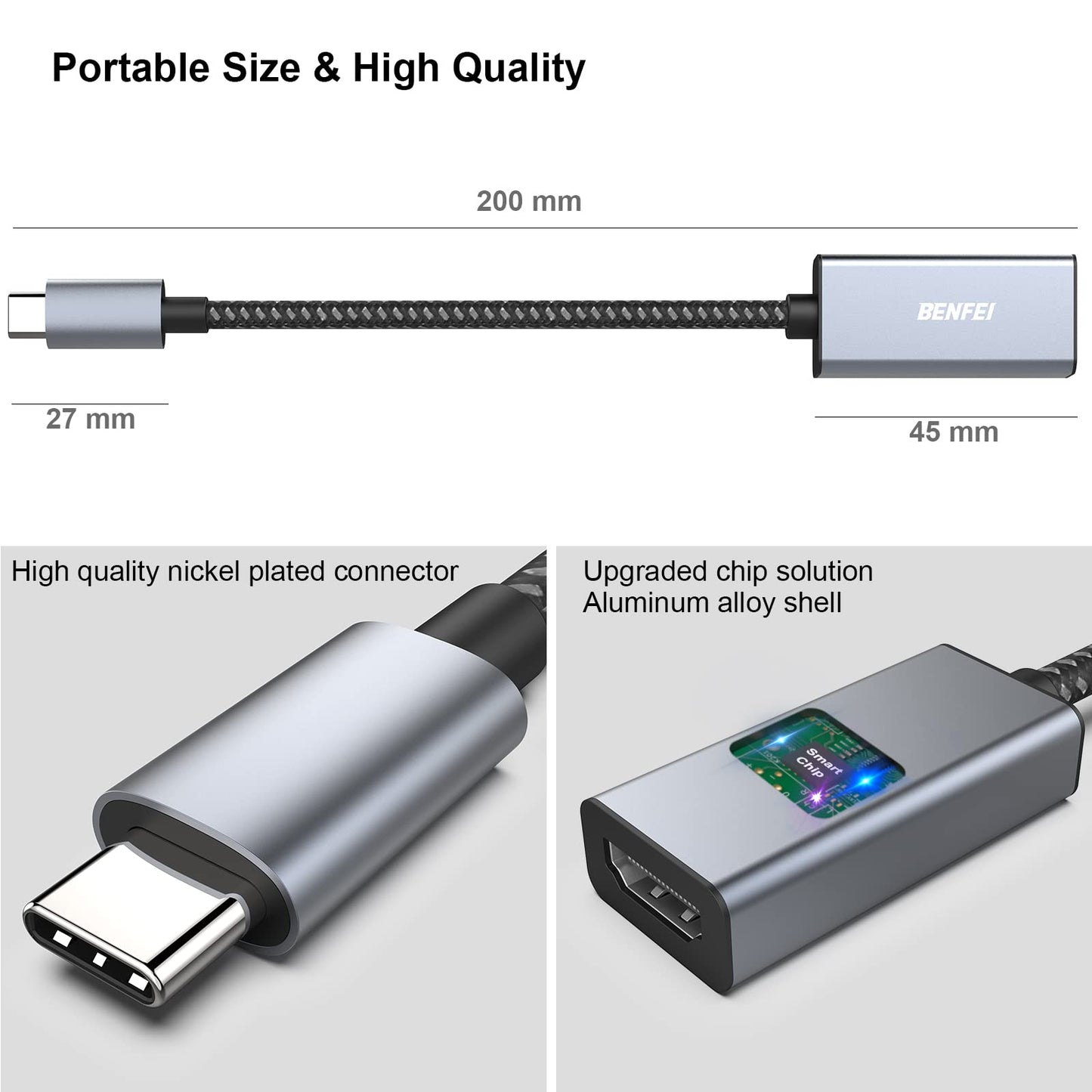 BENFEI USB C to HDMI Adapter 4K@60Hz, USB Type-C to HDMI Adapter [Thunderbolt 3/4/5 Compatible] with iPhone 15 Pro/Max, MacBook Pro/Air 2023, iPad Pro, iMac, S23, XPS 17, Surface Book
