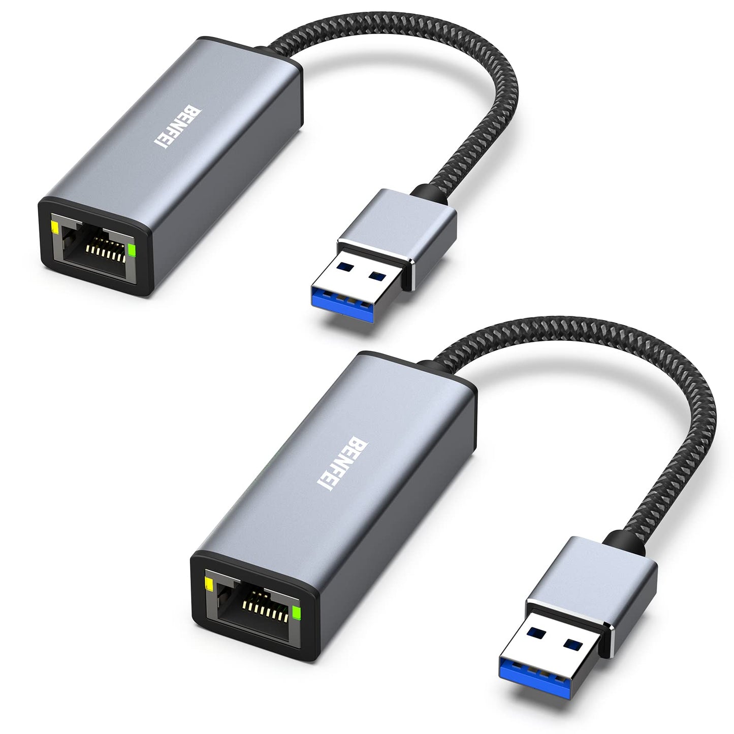 BENFEI USB 3.0 to Ethernet Adapter, USB C to RJ45 Gigabit LAN (1000Mbps) Network Adapter, Compatible with MacBook/Pro/Air, Surface Pro, Windows 11/10/8/7, Mac OS [Aluminium Shell&Nylon Cable]