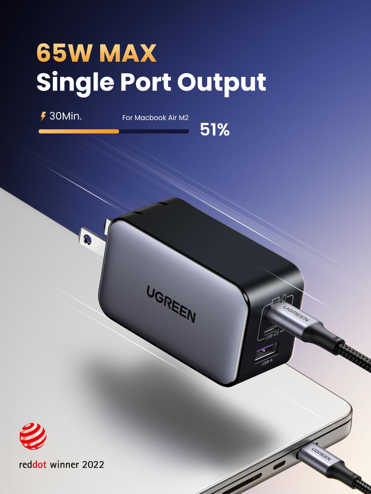 UGREEN Nexode 65W USB C Charger, 3 Port GaN Charger Foldable Tablet Charger Block Compatible with iPhone 17 Pro Max/17 Pro/iPhone Air/17, Tablet, iPad, MacBook Pro/Air, Galaxy S26 S25, Pixel 10