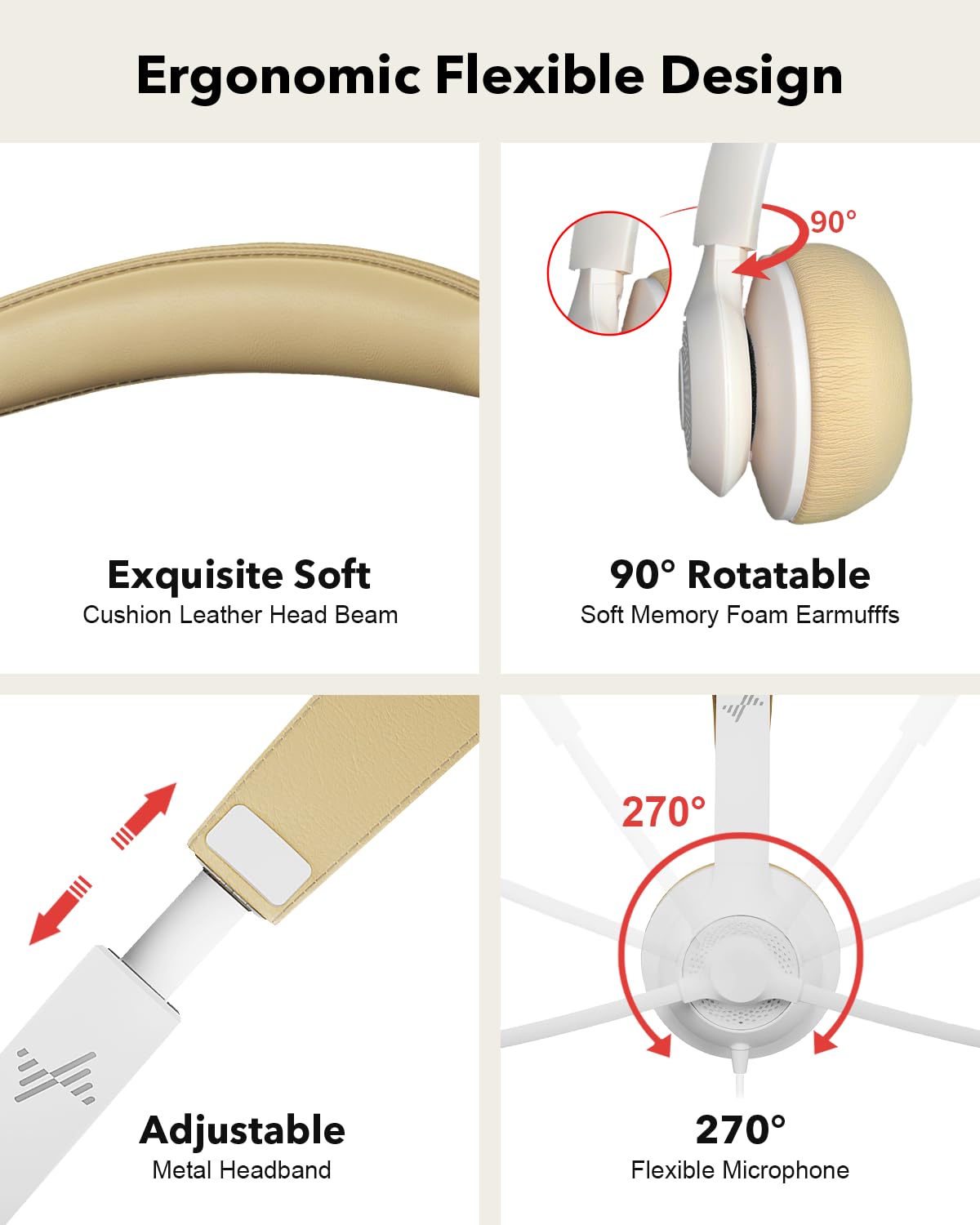 JIAMQISHI USB Headset with Mic for PC, On-Ear Computer Laptop Headphones with Noise Cancelling Microphone in-line Control for Home Office Online Class Skype Zoom