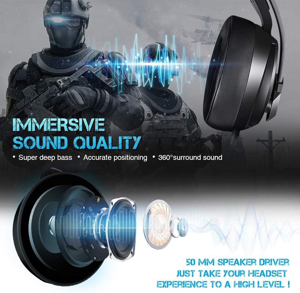 Gaming Headset for PS4, PS5, Xbox One, PC with Bass Surround, Soft Memory Earmuffs, Stereo Headset, Noise-Cancelling Over-Ear Headphones with Mic, Volume Control for Laptop Tablet