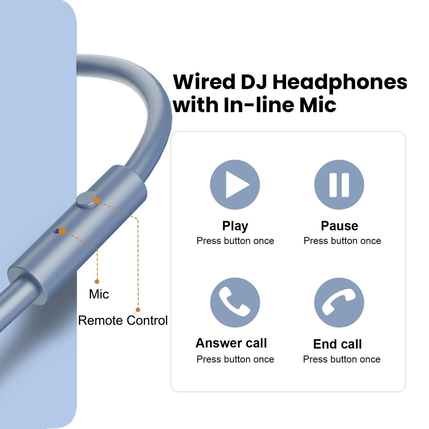 OneOdio A71 Wired Over Ear Headphones, In-Line Mic, Studio Headphones with SharePort, Professional Monitor Recording & Mixing Foldable Headphones with Hi-Res Sound for DJ Guitar Amp Computer PC