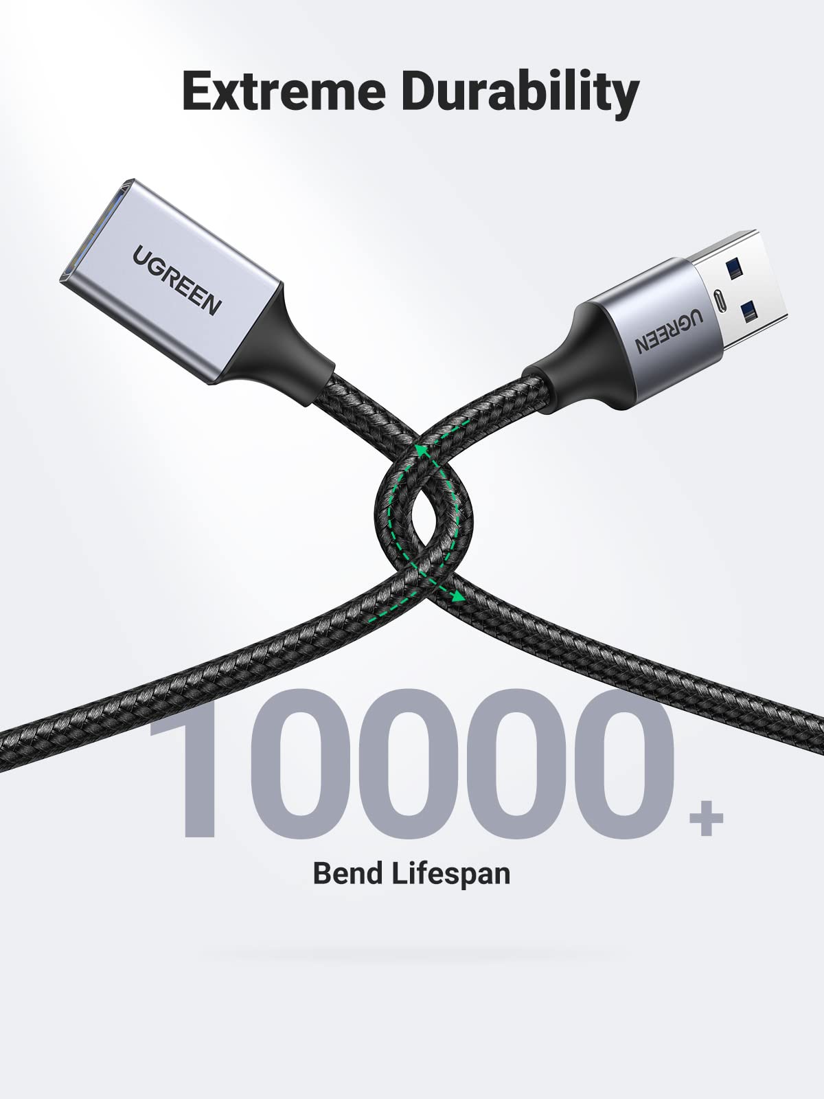 UGREEN USB Extension Cable 3.0 Extender Cord Nylon Braided A Male to Female Data Transfer Cable for Hard Drive, Hub, USB Sticks, Mouse, Keyboard, Xbox, Camera, Webcam, 6.6FT
