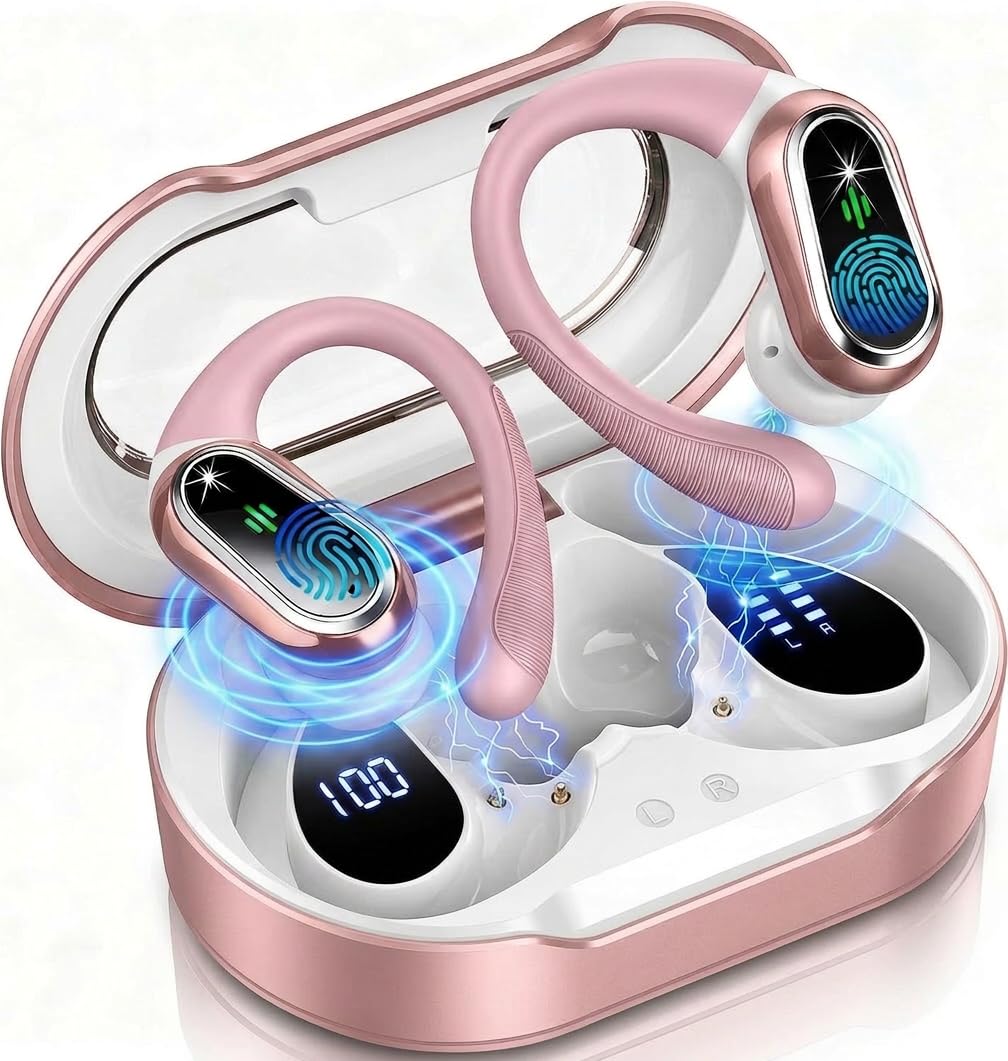 Wireless Earbuds, Bluetooth 5.4 Headphones Sport, LED Display Bluetooth Earbuds with ENC Noise Canceling Mic, 50H Stereo Wireless Headphones with Earhooks, IP7 Waterproof Ear Buds for Running/Workout