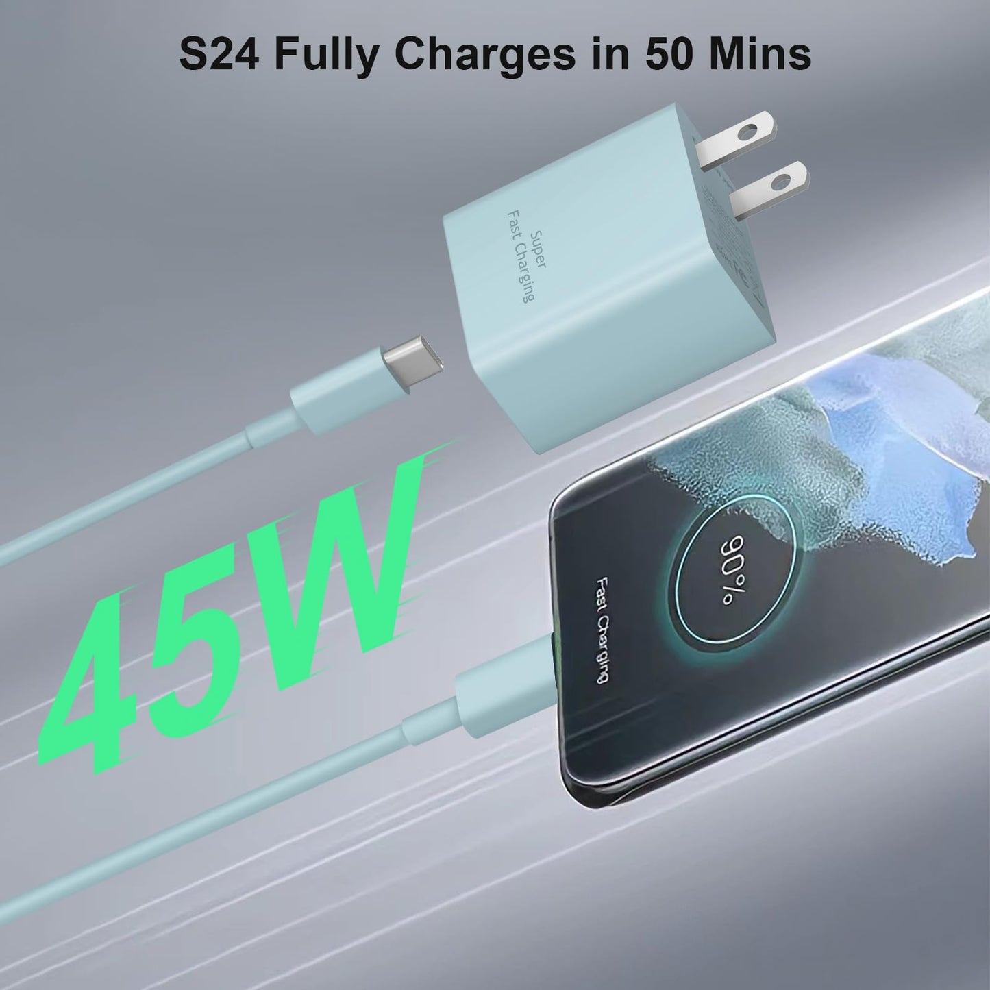 45W Type-C Fast Charger, 2-Pack USB C Fast Charger Adapter & USB C to USB C Cable, 45W Super Fast Charger for Galaxy S24/S23/S22 Ultra/Plus/Note 20/S20/S21/Galaxy Tab S7/S8 (Black)