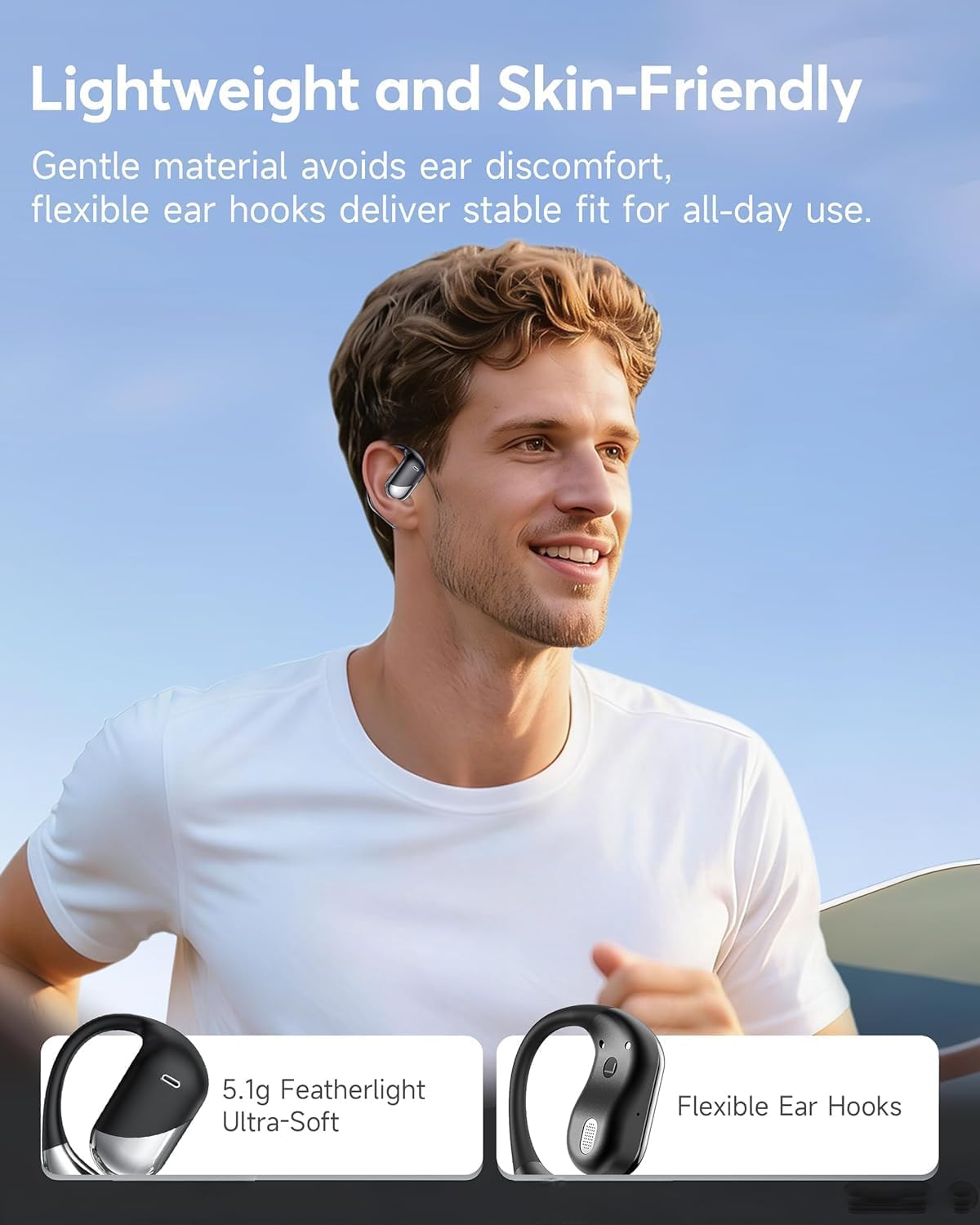 Open Ear Earbuds, Sports Wireless Bluetooth 6.1 Headphones with Real-Time Translation, 80H Playtime LED Power Display, ENC Noise Canceling, IP55 Waterproof Earhooks Headset for Running Workout, Black