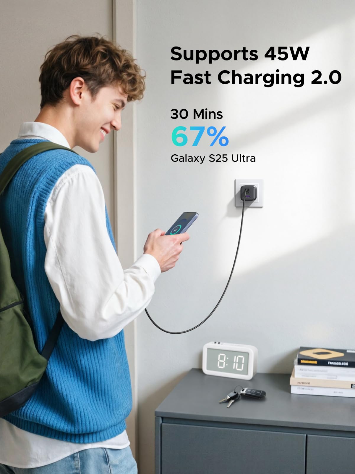 UGREEN 45W USB C Charger Block with 2 USB C and USB A Ports, GaN PPS 3 Port Super Fast Charger for iPhone 17 Pro Max/16, Galaxy S26/S25/S24 Ultra, Pixel 10/9/8/7 Pro, iPad, MacBook Air