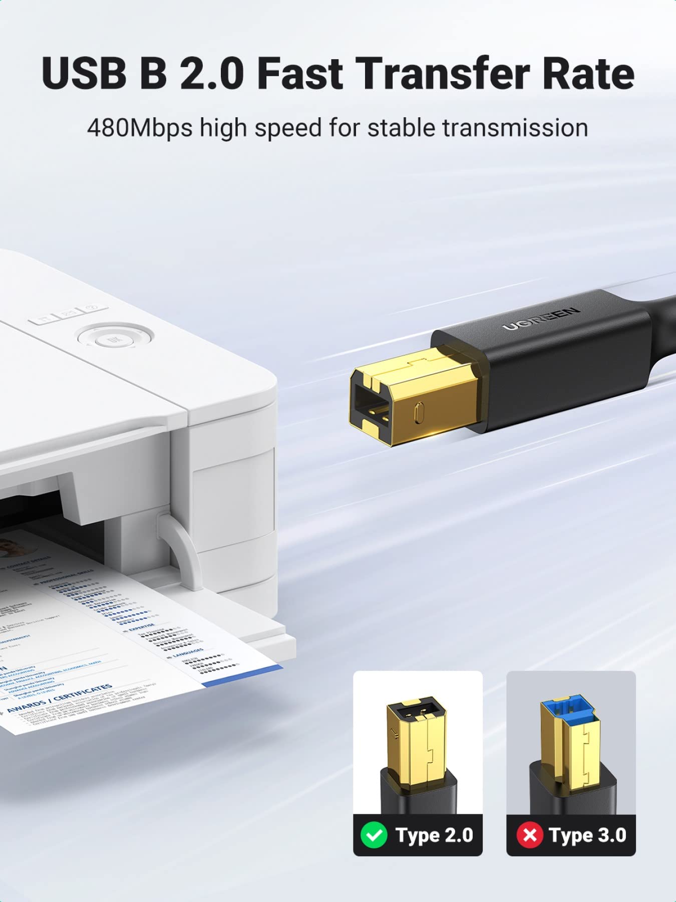 UGREEN Printer Cable USB 2.0 A Male to B Male Cord USB A to B Cable High Speed Scanner Cord Compatible with Brother, HP, Lexmark, Epson, Xerox, Piano, DAC and More, 1.5 Meters