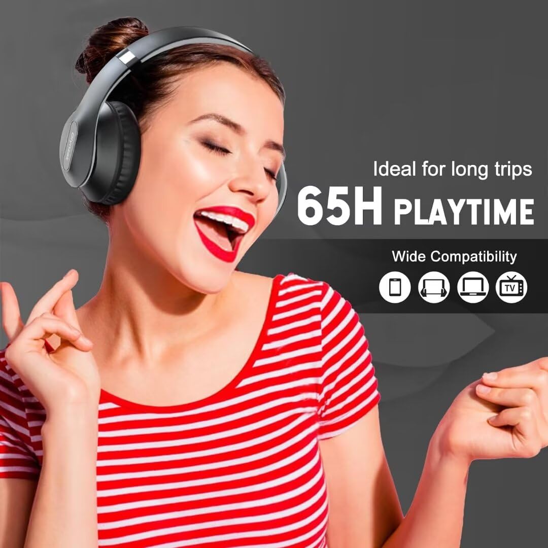 Wireless Bluetooth Headphones Over Ear 65H Playtime HiFi Stereo Headset with Microphone and 6EQ Modes Foldable Bluetooth V6.0 Headphones for Desktop Computer Laptop Rose Gold