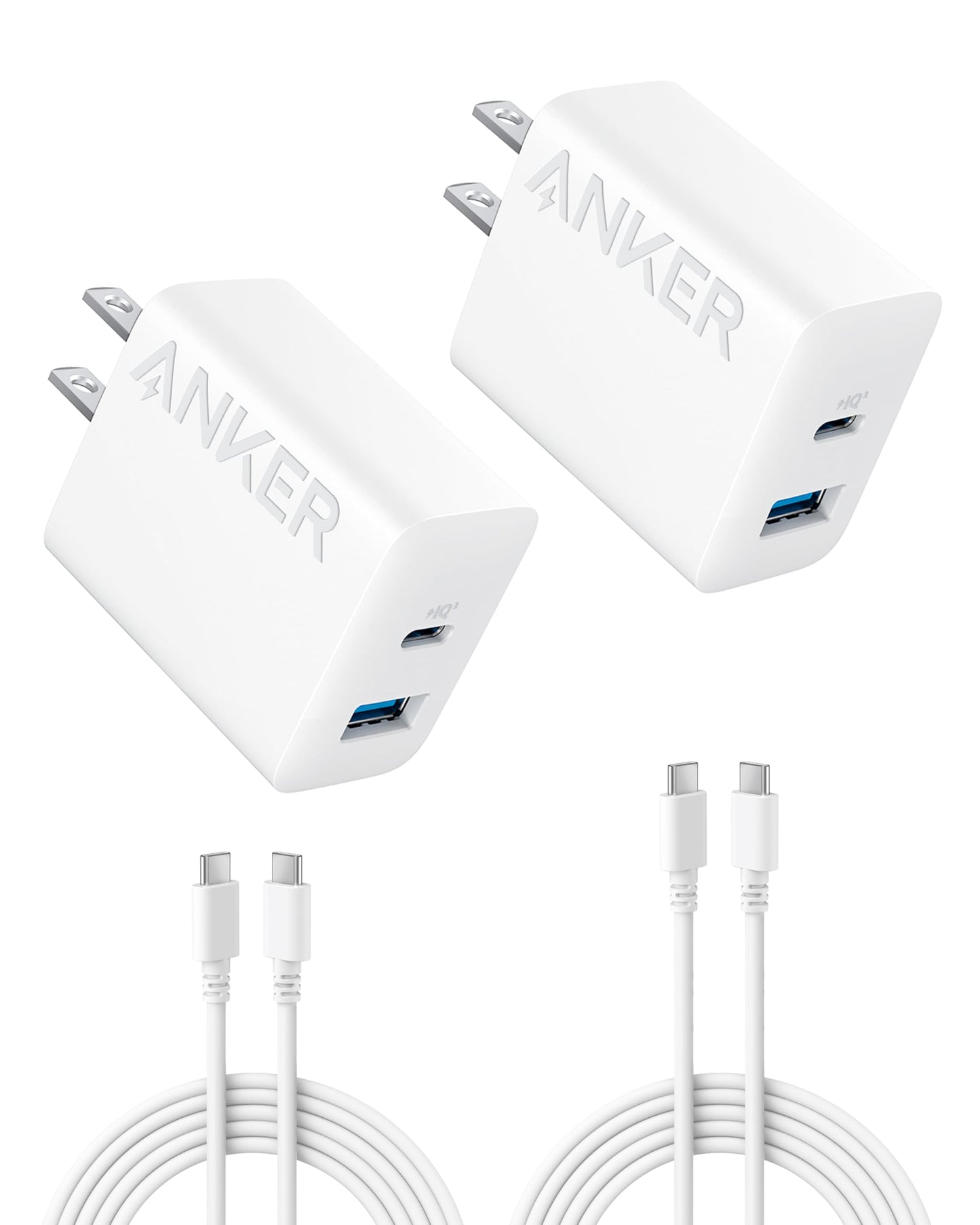 Anker iPhone 17/16 Charger, 2-Pack 20W Fast USB C Charger Block, for iPhone 17/16/16 Pro Max/15 Series/iPad Pro and More (2 Pack & 2 Cable)(Black)