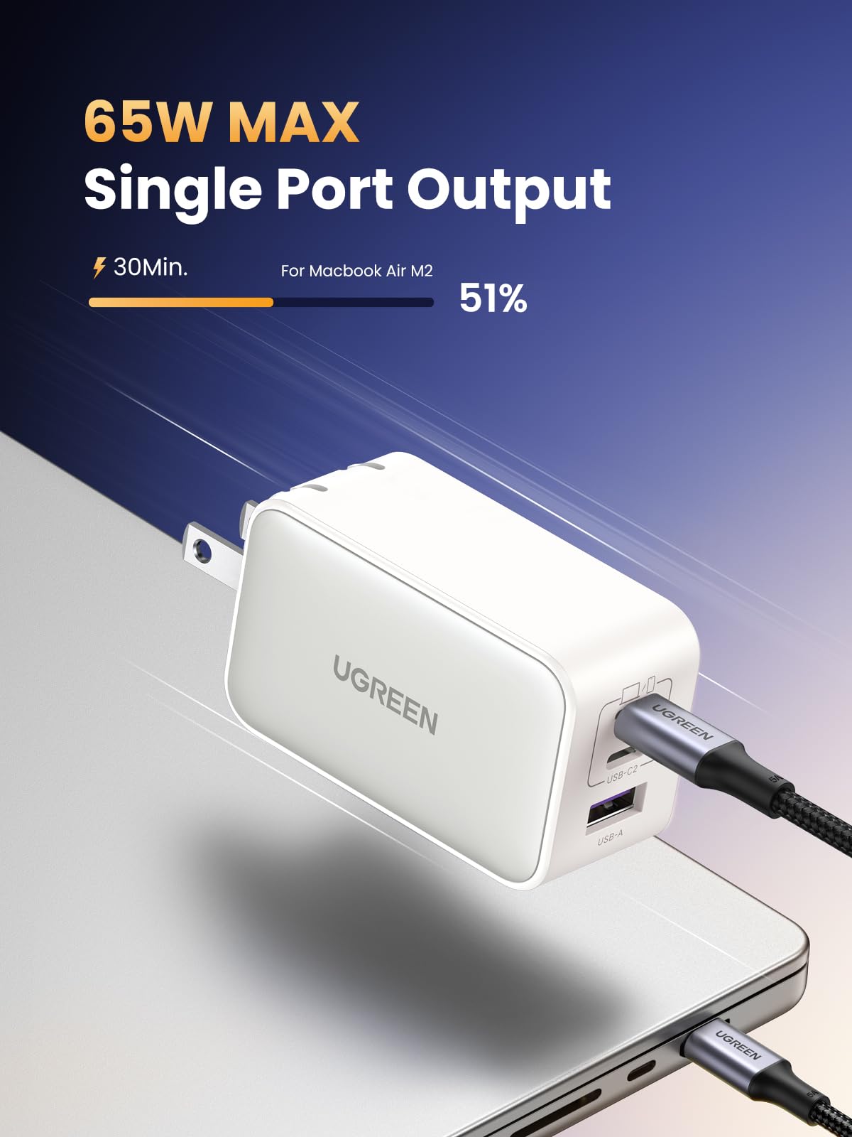 UGREEN Nexode 65W USB C Charger, 3 Port GaN Charger Foldable Tablet Charger Block Compatible with iPhone 17 Pro Max/17 Pro/iPhone Air/17, Tablet, iPad, MacBook Pro/Air, Galaxy S26 S25, Pixel 10