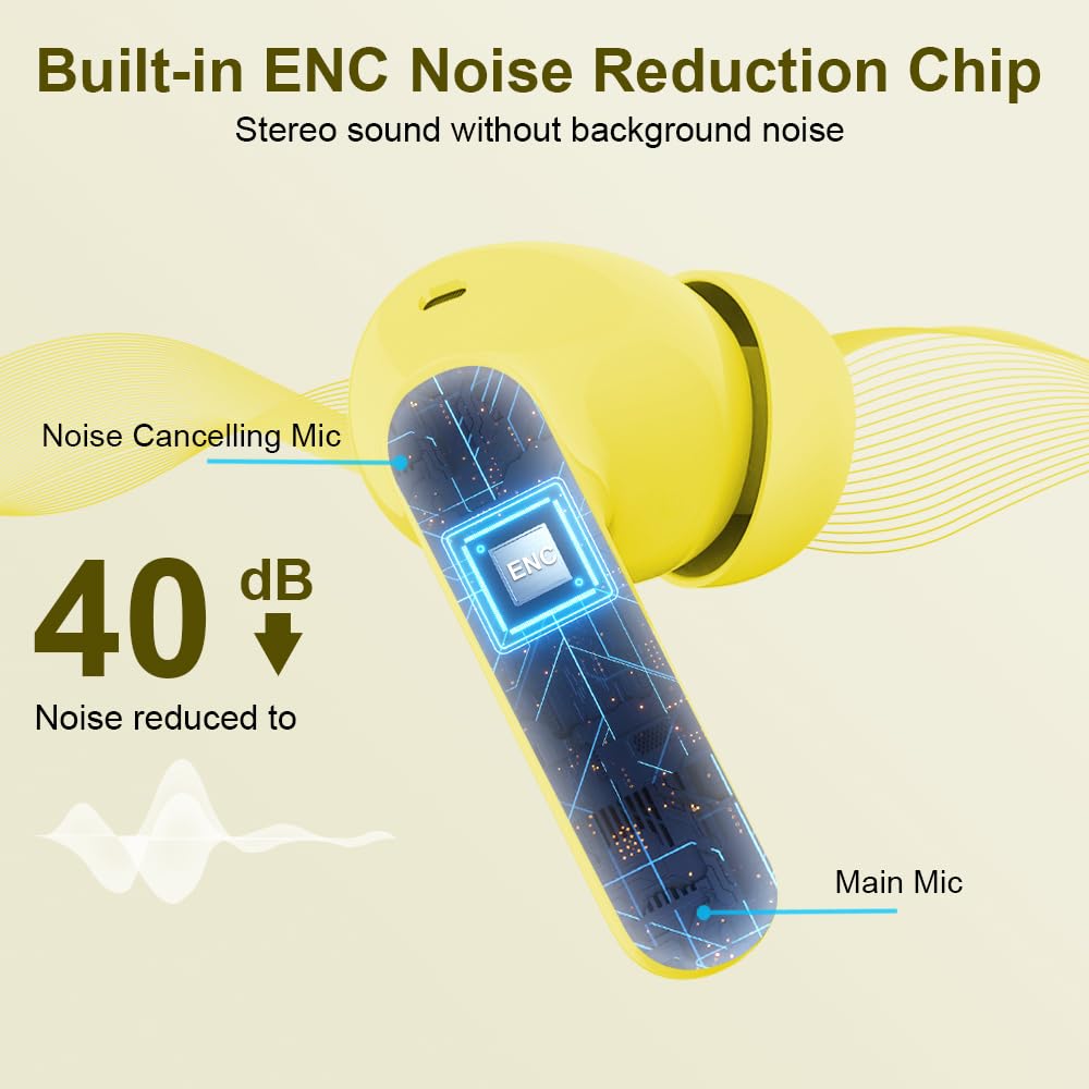 Wireless Earbuds, Bluetooth Headphones 5.4 HiFi Stereo, Wireless Earphones with ENC Noise Cancelling Mic, IP7 Waterproof in Ear Headphones, LED Digital Display Ear Buds, Touch Control, Black