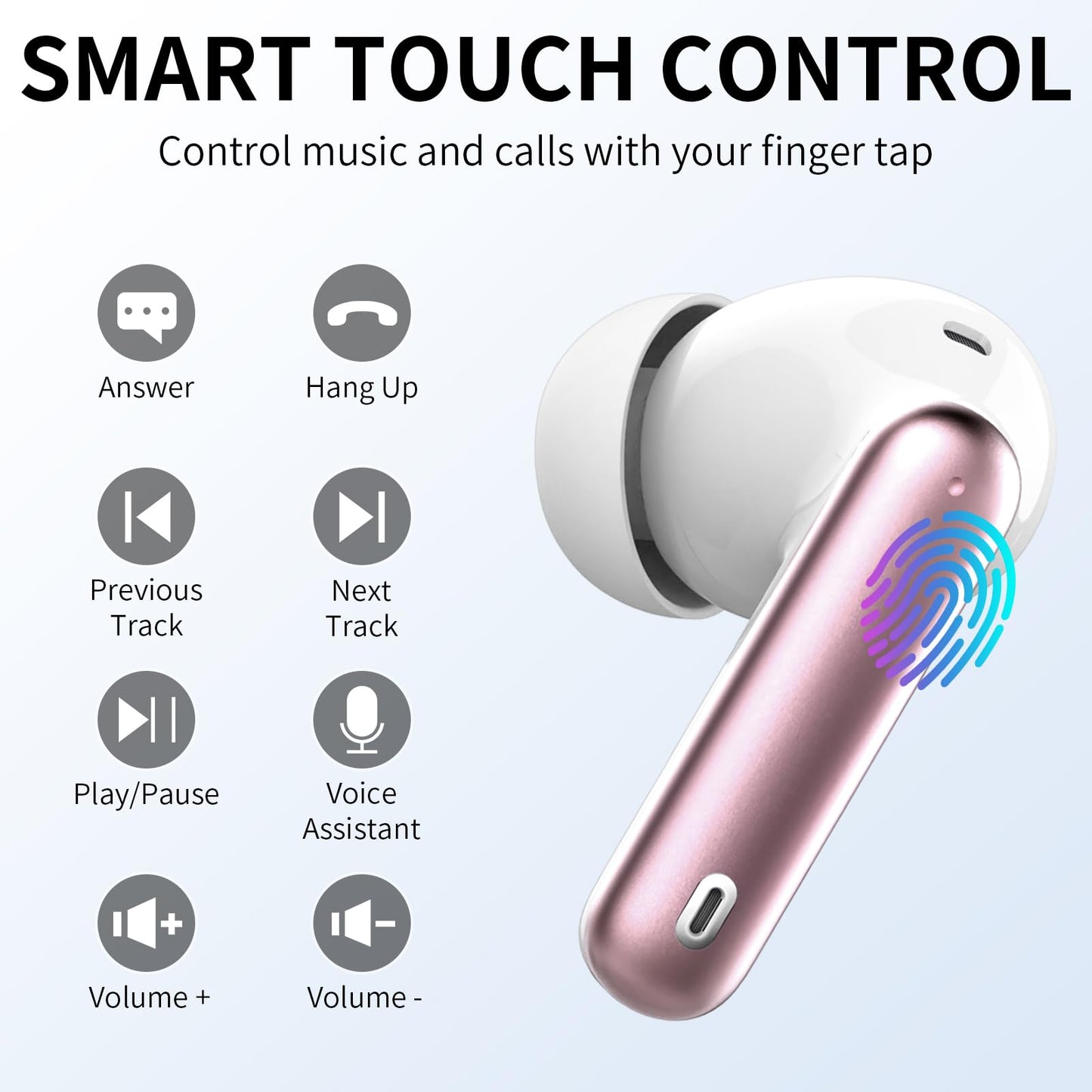 Wireless Earbuds, Bluetooth Headphones 5.4 HiFi Stereo, Wireless Earphones with ENC Noise Cancelling Mic, IP7 Waterproof in Ear Headphones, LED Digital Display Ear Buds, Touch Control, Black
