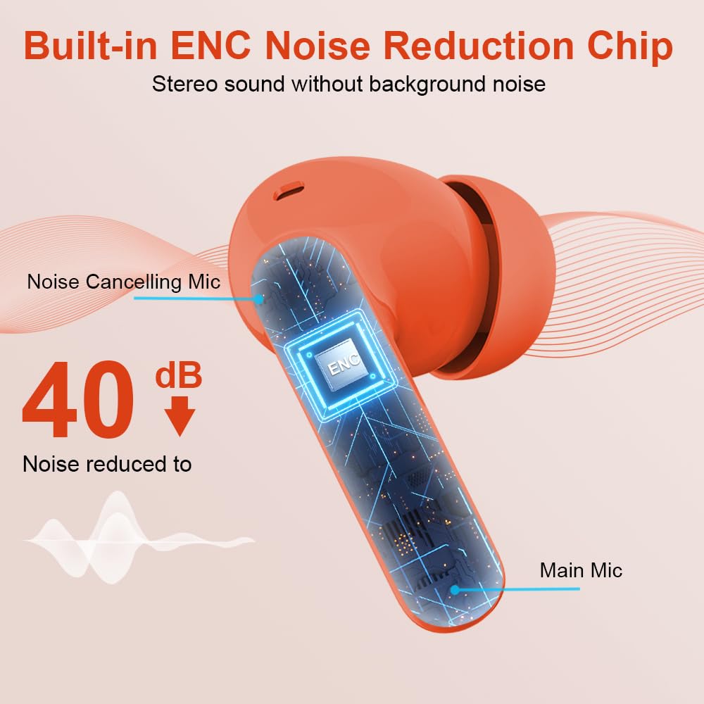 Wireless Earbuds, Bluetooth Headphones 5.4 HiFi Stereo, Wireless Earphones with ENC Noise Cancelling Mic, IP7 Waterproof in Ear Headphones, LED Digital Display Ear Buds, Touch Control, Black