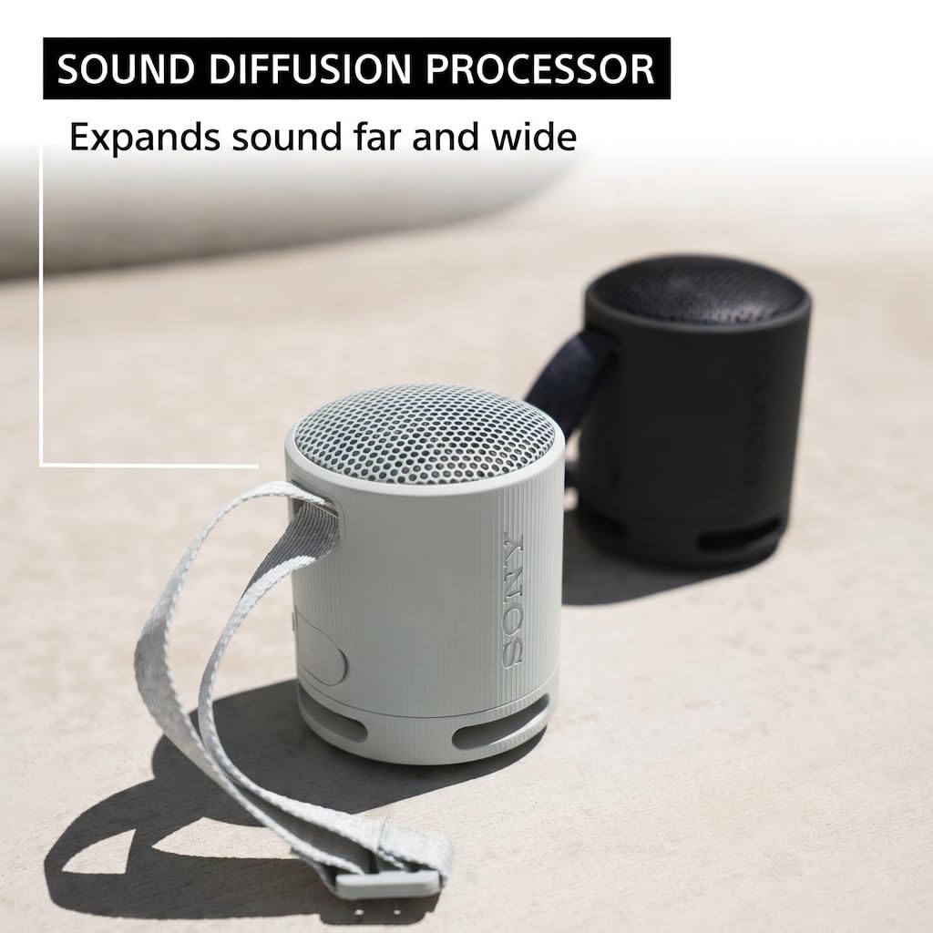 Sony SRS-XB100 Wireless Bluetooth Portable Lightweight Super-Compact Travel Speaker, Extra-Durable IP67 Waterproof & Dustproof, 16 Hour Battery, Versatile Strap, and Hands-Free Calling, Grey New