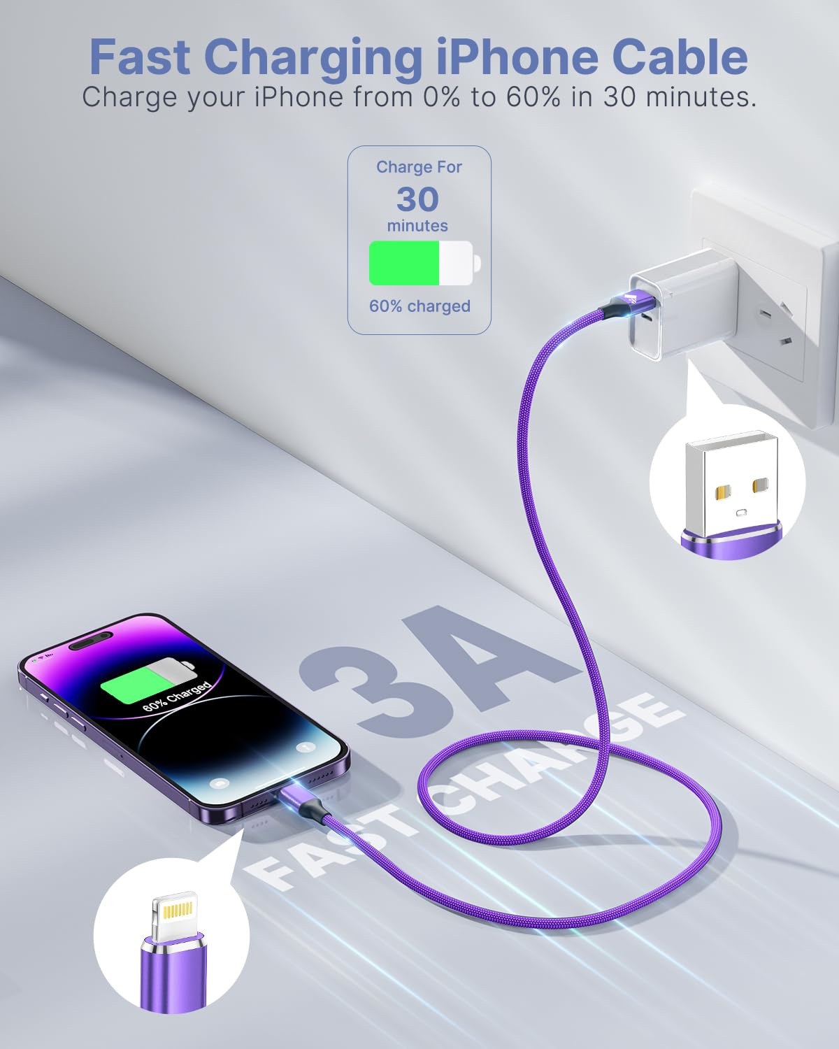 iPhone Charger [Apple MFi Certified] 6FT USB Charger Cable Fast Charging USB to Lightning Cable Braided Cord Compatible with iPhone 14 13 12 11 Pro Max XR XS X 8 7 6 Plus SE, iPad