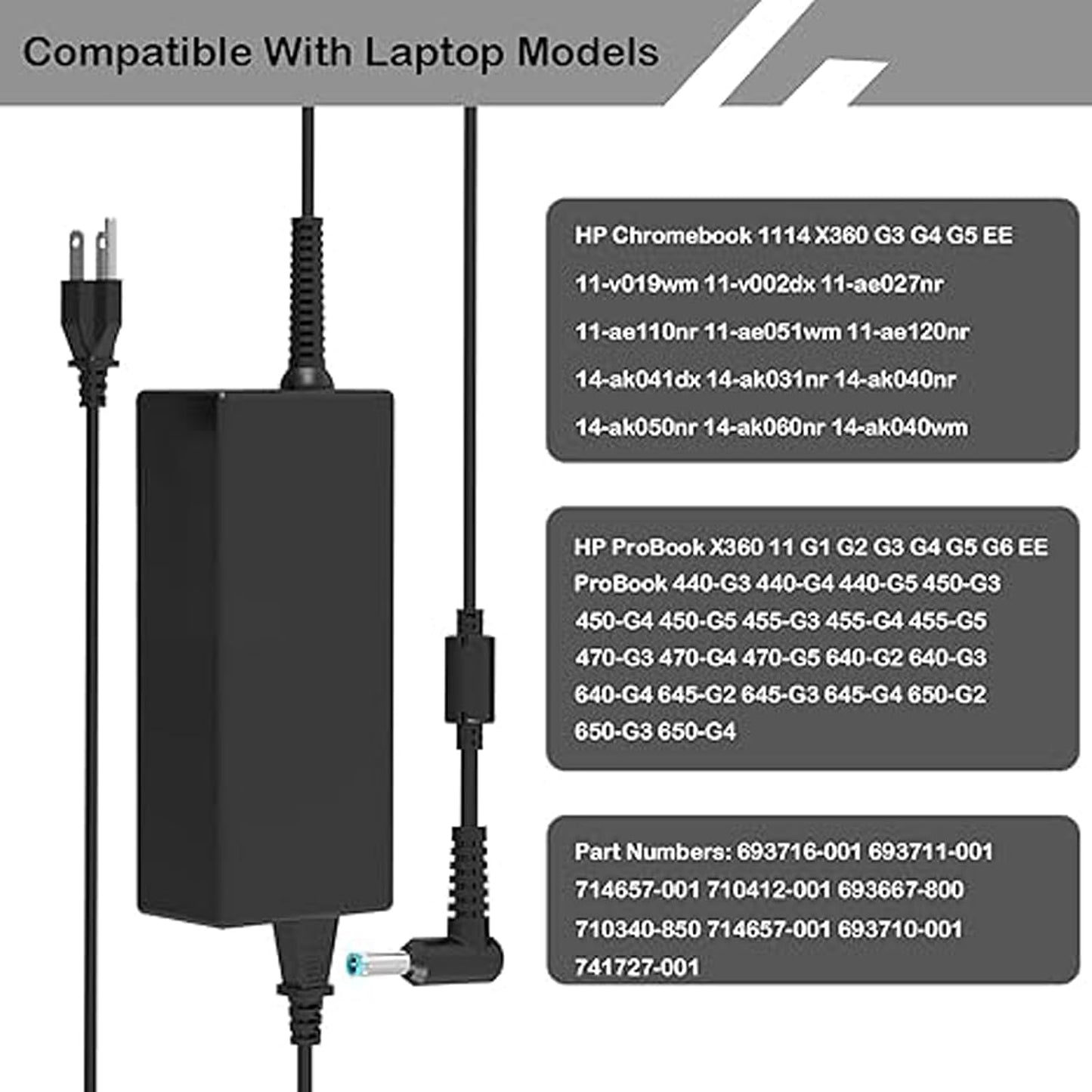 65W 45W Blue Tip Laptop Charger Compatible with HP ProBook 450 430 440 445 640 650 G4 G5 G6 G7 G8 G9 G10, EliteBook 840 850 845 830 820 G8 G7 G6 G5 G4 G3 Power Supply Adapter Cord