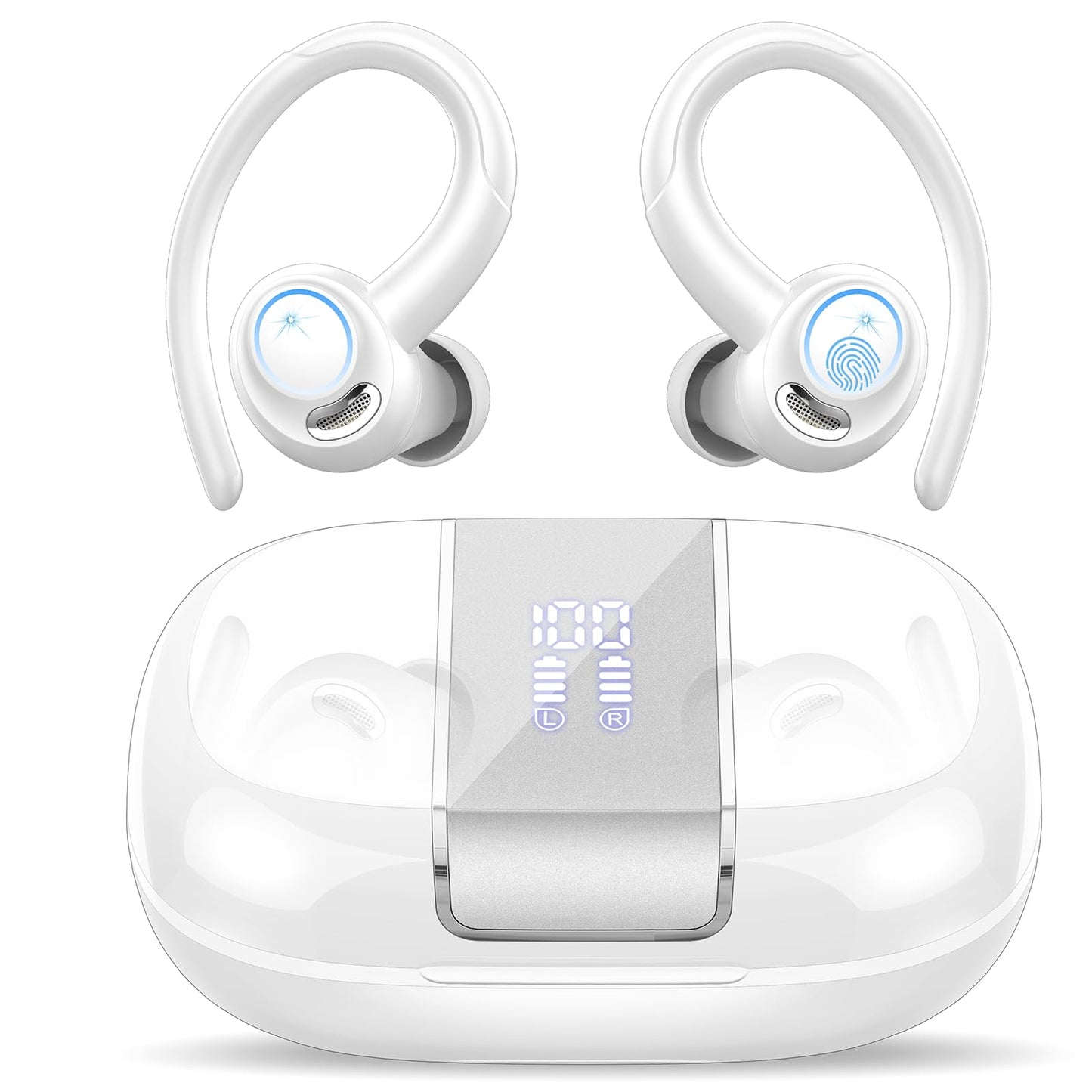 2026 Wireless Earbuds Bluetooth 5.3 Headphones Sports, 48H Earphones with ENC Mic, Stereo Deep Bass Bluetooth Earbuds with Secure Earhook, LED Display, IPX7 Waterproof Ear Buds for Running/Gym/Workout