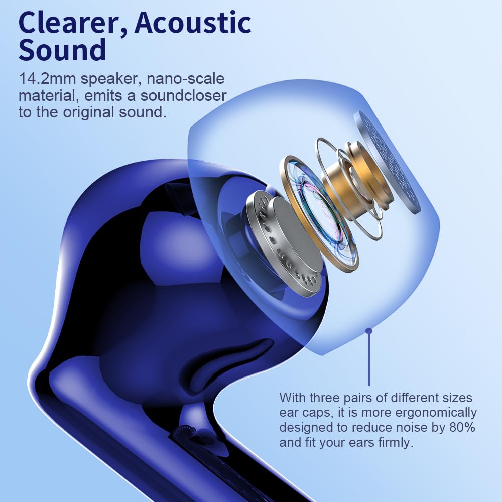 Wireless Earbuds, Bluetooth Headphones 5.4 HiFi Stereo, Wireless Earphones with ENC Noise Cancelling Mic, IP7 Waterproof in Ear Headphones, LED Digital Display Ear Buds, Touch Control, Black