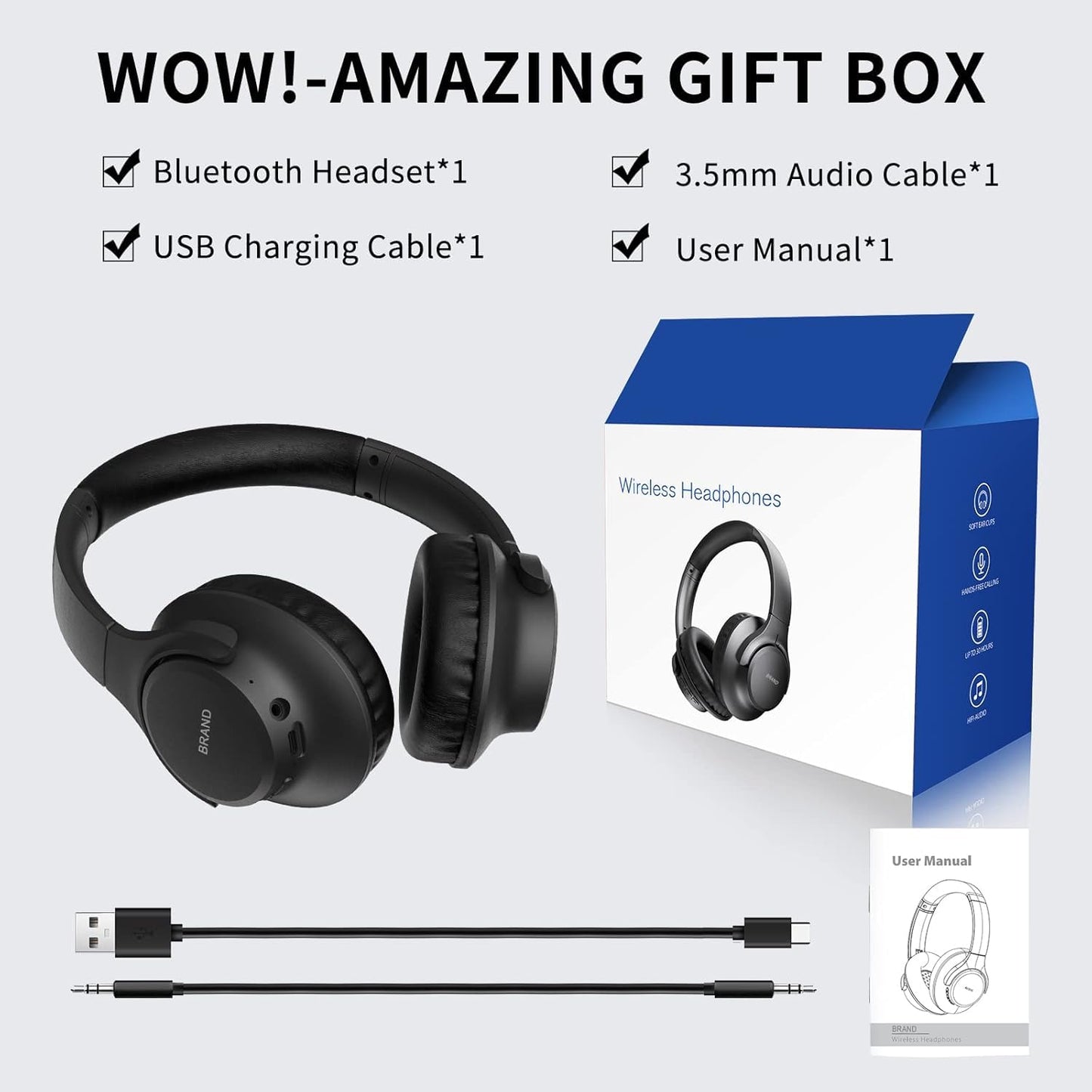 KVIDIO Bluetooth Headphones Over Ear, 65 Hours Wireless Headphones with Microphone, Foldable Lightweight HiFi Stereo Headset with Deep Bass for Travel Work Laptop PC Cellphone