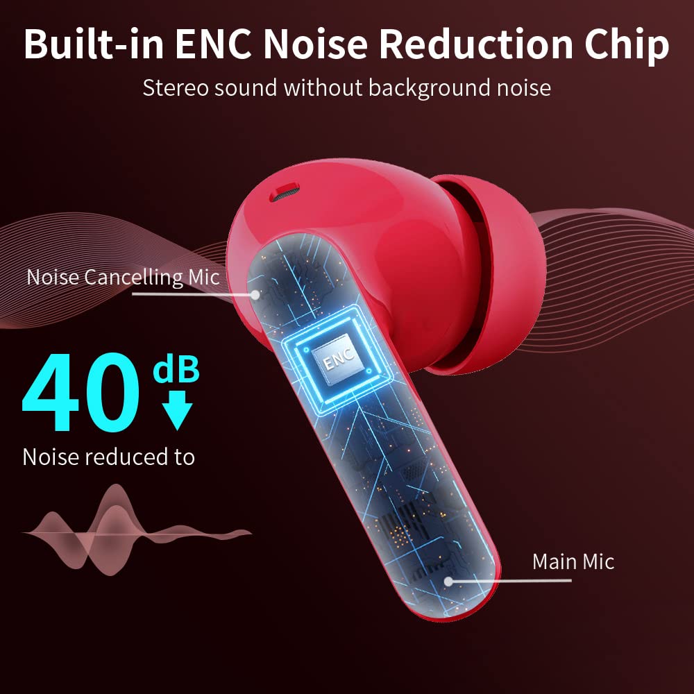 Wireless Earbuds, Bluetooth Headphones 5.4 HiFi Stereo, Wireless Earphones with ENC Noise Cancelling Mic, IP7 Waterproof in Ear Headphones, LED Digital Display Ear Buds, Touch Control, Black