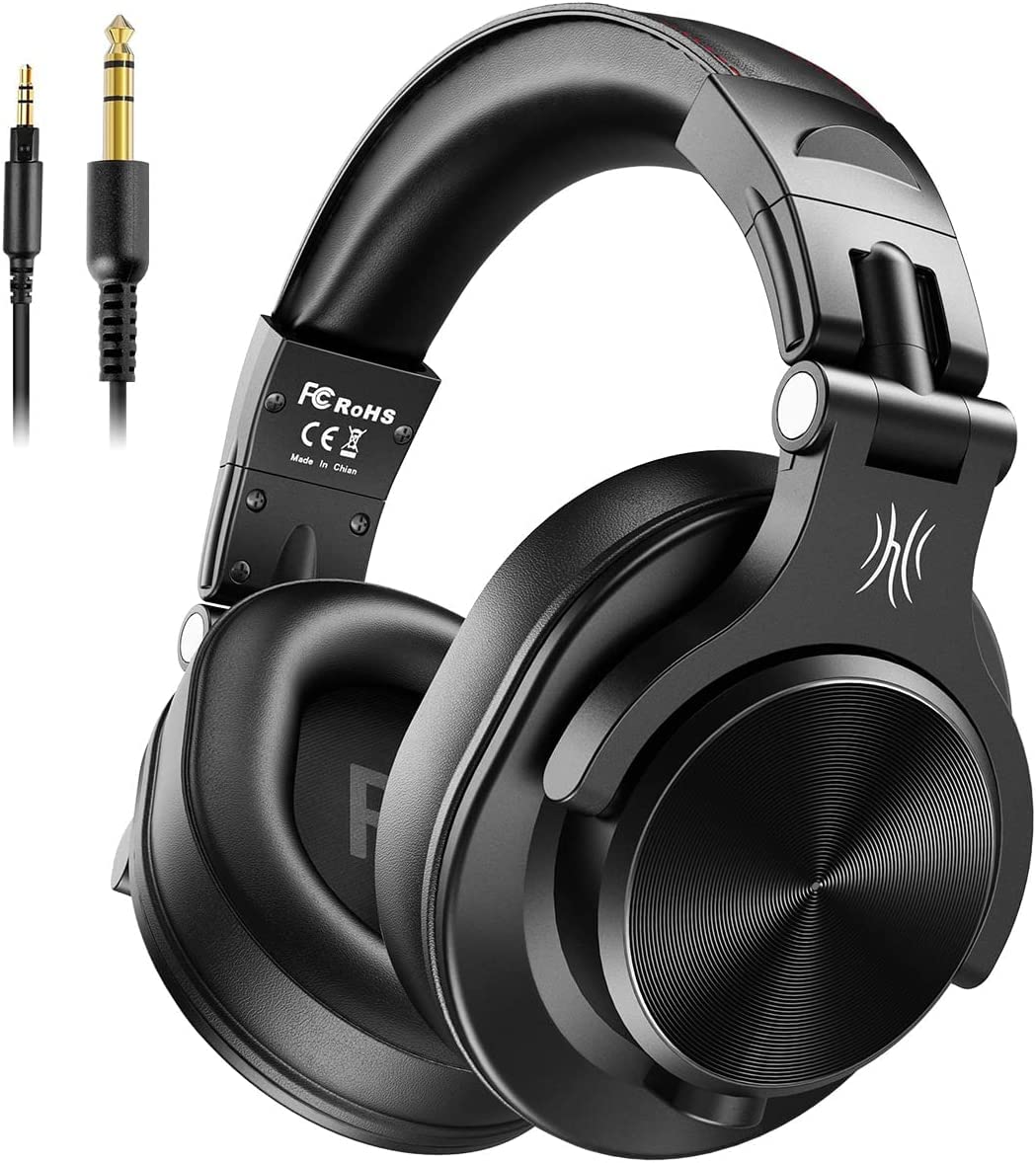 OneOdio A71 Wired Over Ear Headphones, In-Line Mic, Studio Headphones with SharePort, Professional Monitor Recording & Mixing Foldable Headphones with Hi-Res Sound for DJ Guitar Amp Computer PC
