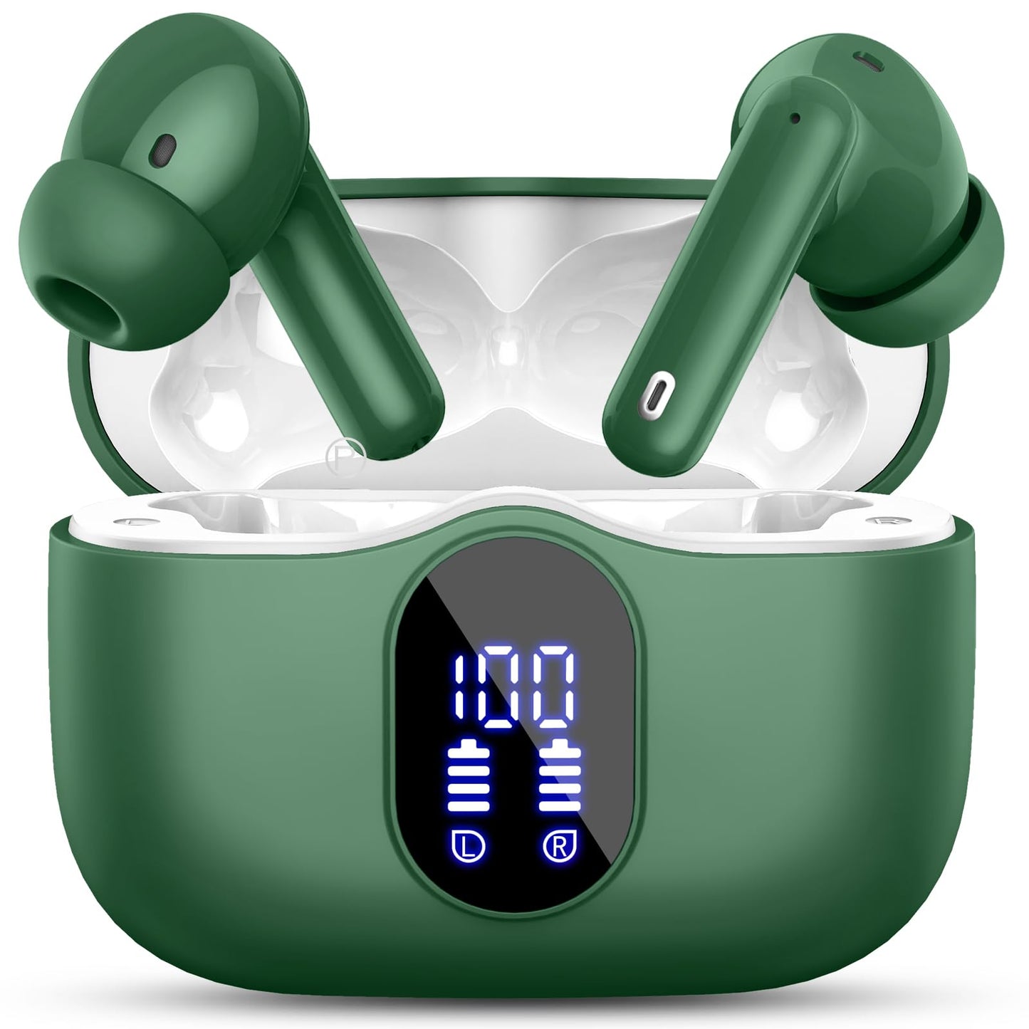 Wireless Earbuds, Bluetooth Headphones 5.4 HiFi Stereo, Wireless Earphones with ENC Noise Cancelling Mic, IP7 Waterproof in Ear Headphones, LED Digital Display Ear Buds, Touch Control, Black