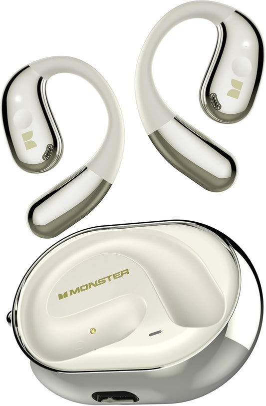 Monster Open-Ear Headphones AC360, Rotating Case with Lanyard, Ultra-Comfort, Powerful Sound, Clear Calls, Bluetooth 6.0 Wireless Earbuds, Touch Control, 24h Playtime, IPX5 Water Resistance