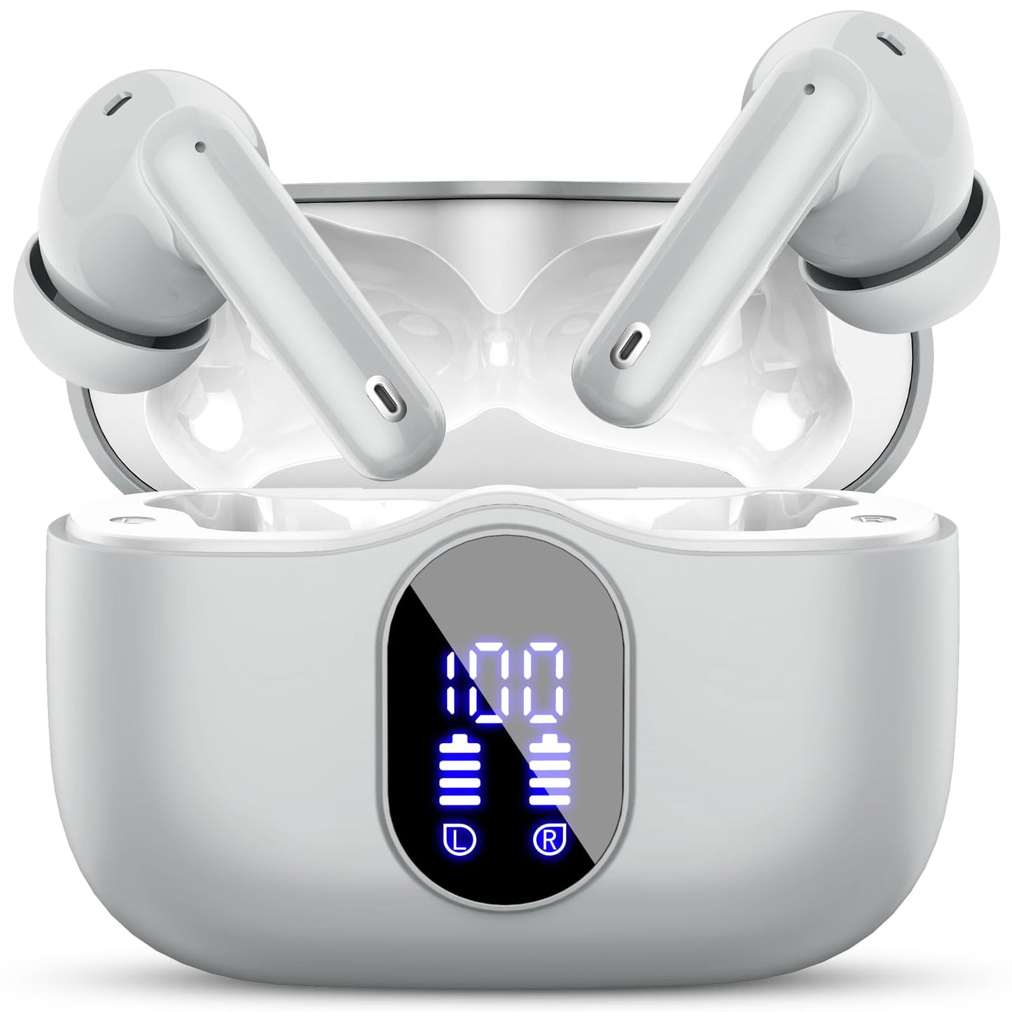 Wireless Earbuds, Bluetooth Headphones 5.4 HiFi Stereo, Wireless Earphones with ENC Noise Cancelling Mic, IP7 Waterproof in Ear Headphones, LED Digital Display Ear Buds, Touch Control, Black