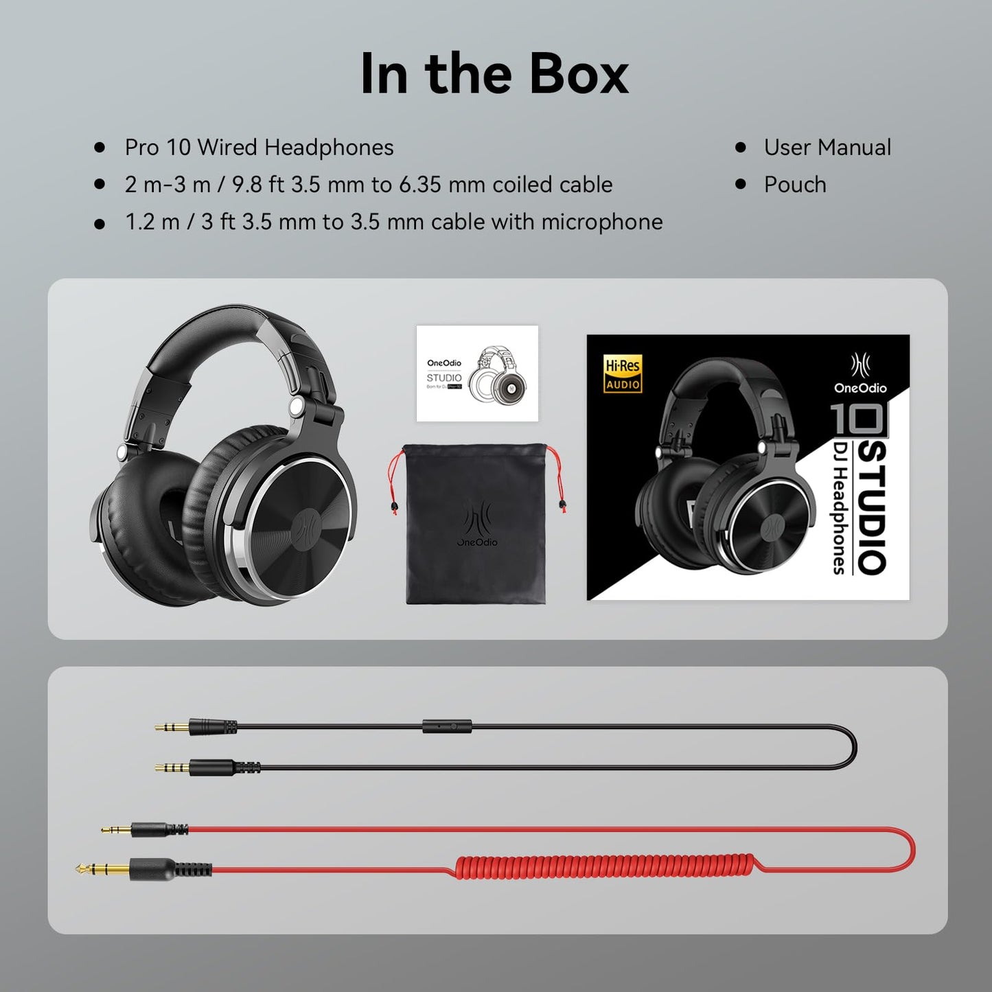 OneOdio Pro-10 Over-Ear Wired Headphones for School, Studio Monitor & Mixing, DJ Stereo Headsets, 50mm Neodymium Drivers, In-Line Mic, 3.5mm/6.35mm Jack for AMP, Computer, Recording, Phone, Piano, Guitar