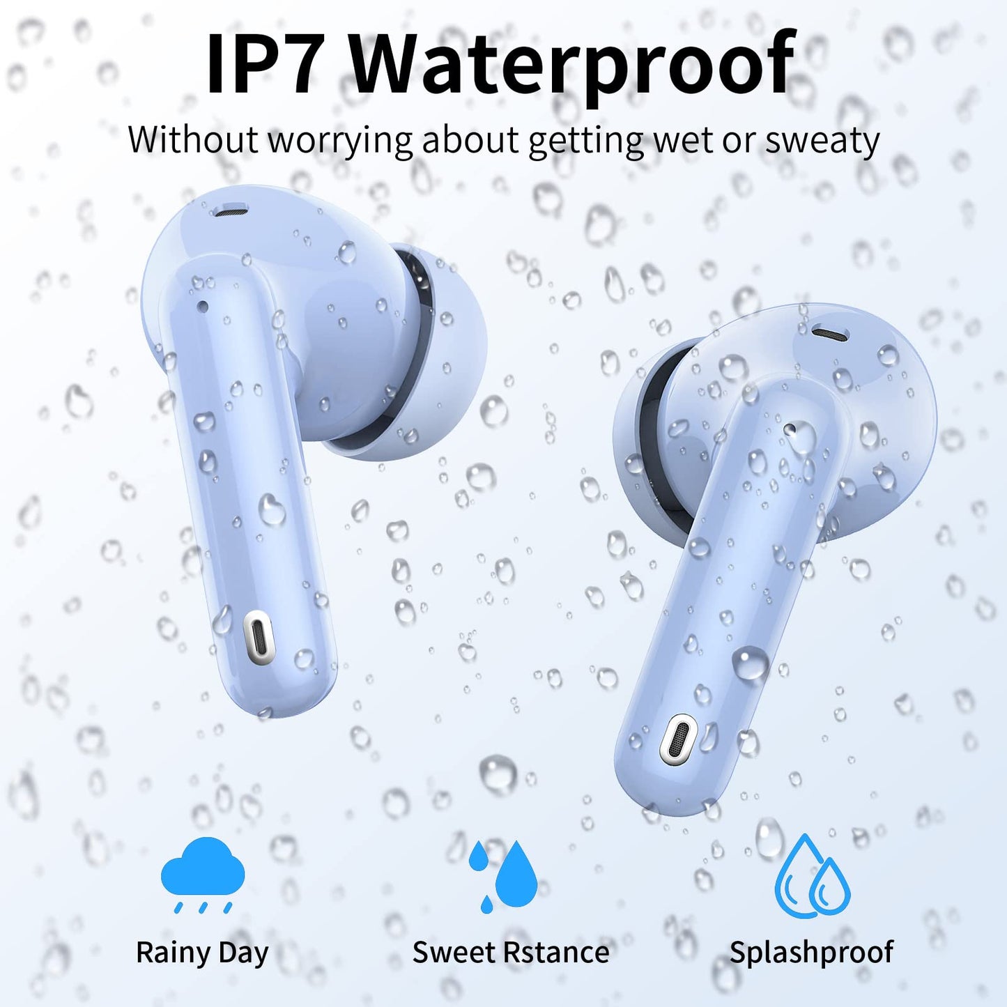 Wireless Earbuds, Bluetooth Headphones 5.4 HiFi Stereo, Wireless Earphones with ENC Noise Cancelling Mic, IP7 Waterproof in Ear Headphones, LED Digital Display Ear Buds, Touch Control, Black