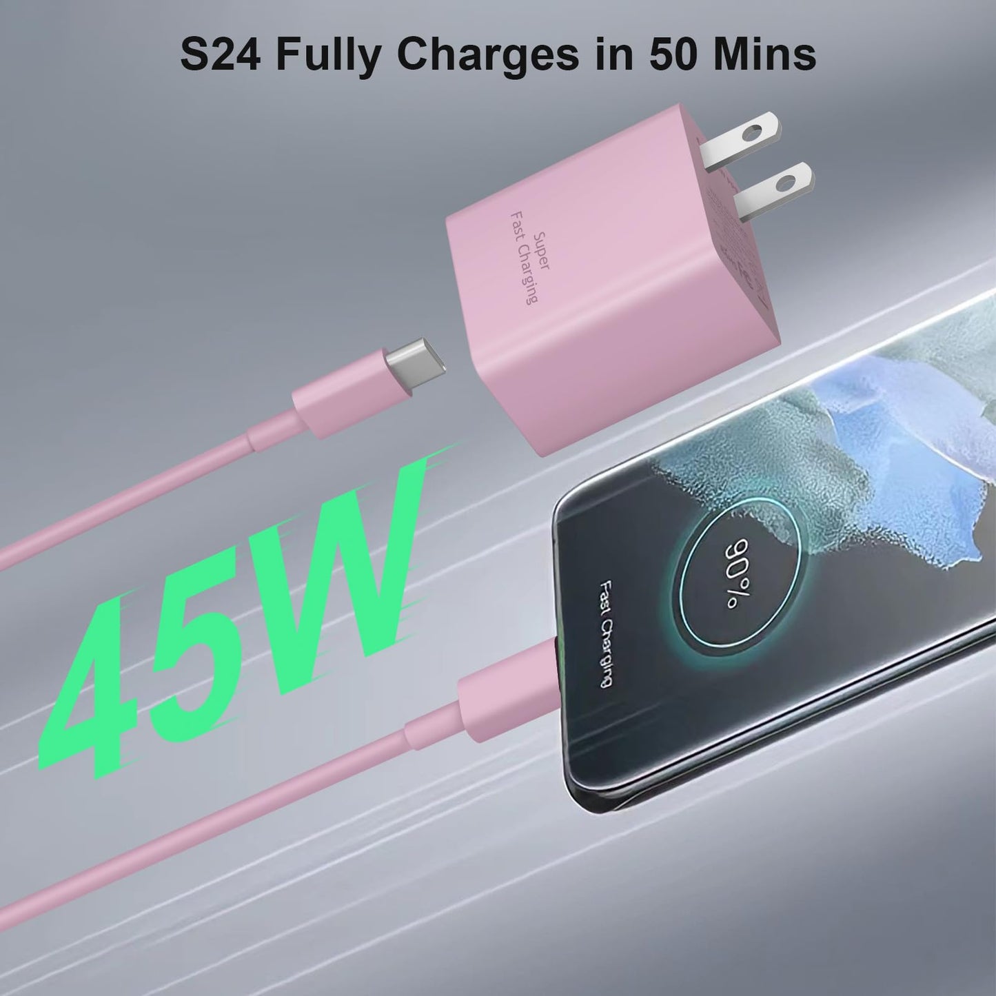 45W Type-C Fast Charger, 2-Pack USB C Fast Charger Adapter & USB C to USB C Cable, 45W Super Fast Charger for Galaxy S24/S23/S22 Ultra/Plus/Note 20/S20/S21/Galaxy Tab S7/S8 (Black)