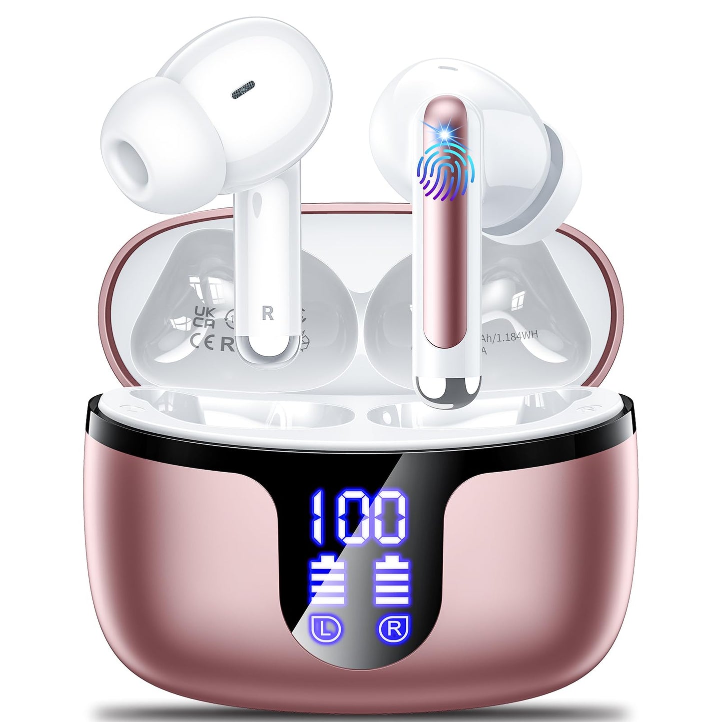 Wireless Earbuds, Bluetooth 5.4 Headphones, 50H Playback Deep Bass Stereo Ear Buds with LED Power Display Charging Case, IPX7 Waterproof in-Ear Earbuds for Smart Phone Laptop Computer Sports Black
