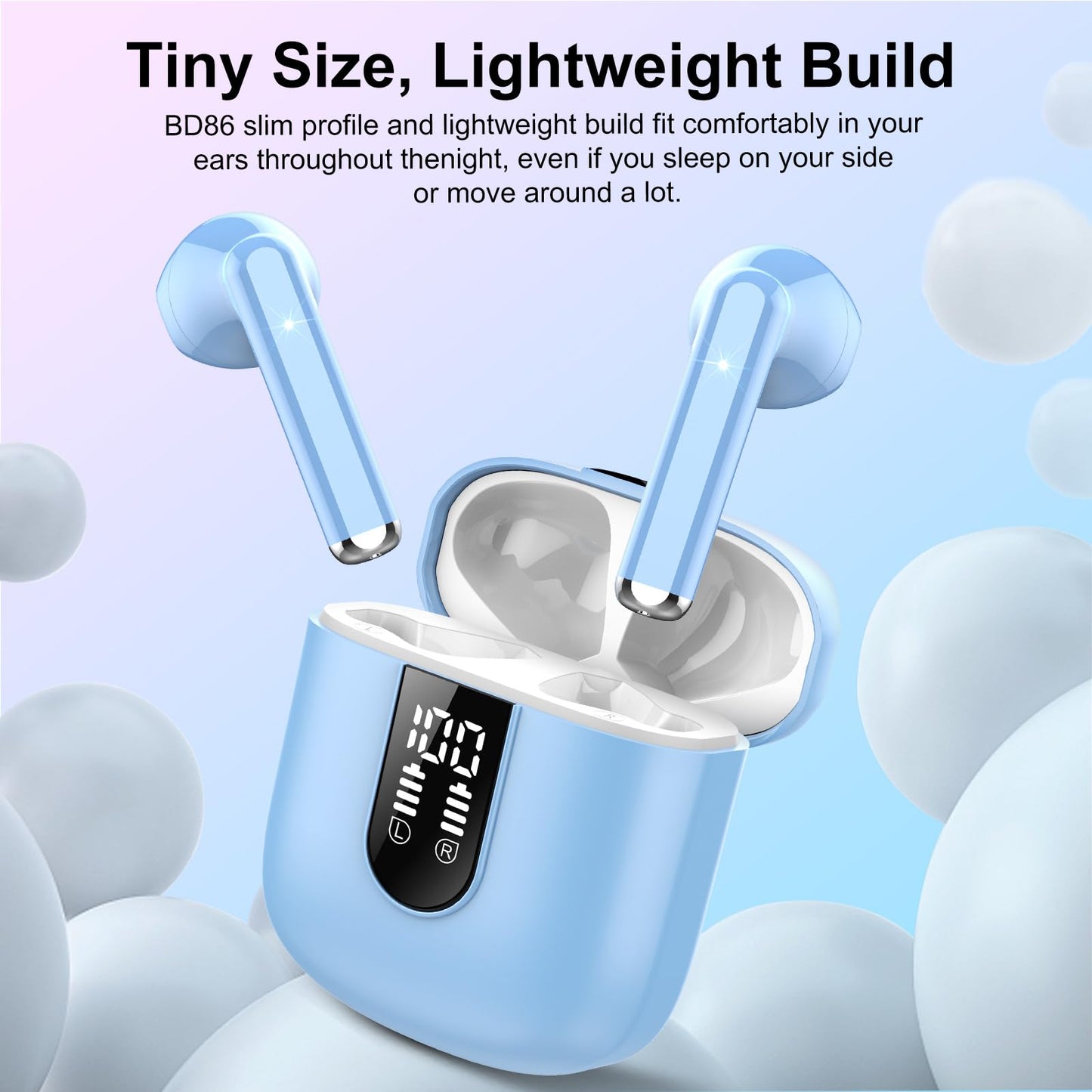 Wireless Earbuds, Bluetooth 5.3 Headphones HiFi Stereo, Mini in-Ear Bluetooth Earbuds, Wireless Earphones with 4 ENC Noise Cancelling Mic, IP7 Waterproof, LED Display, Touch Control Ear Buds, White