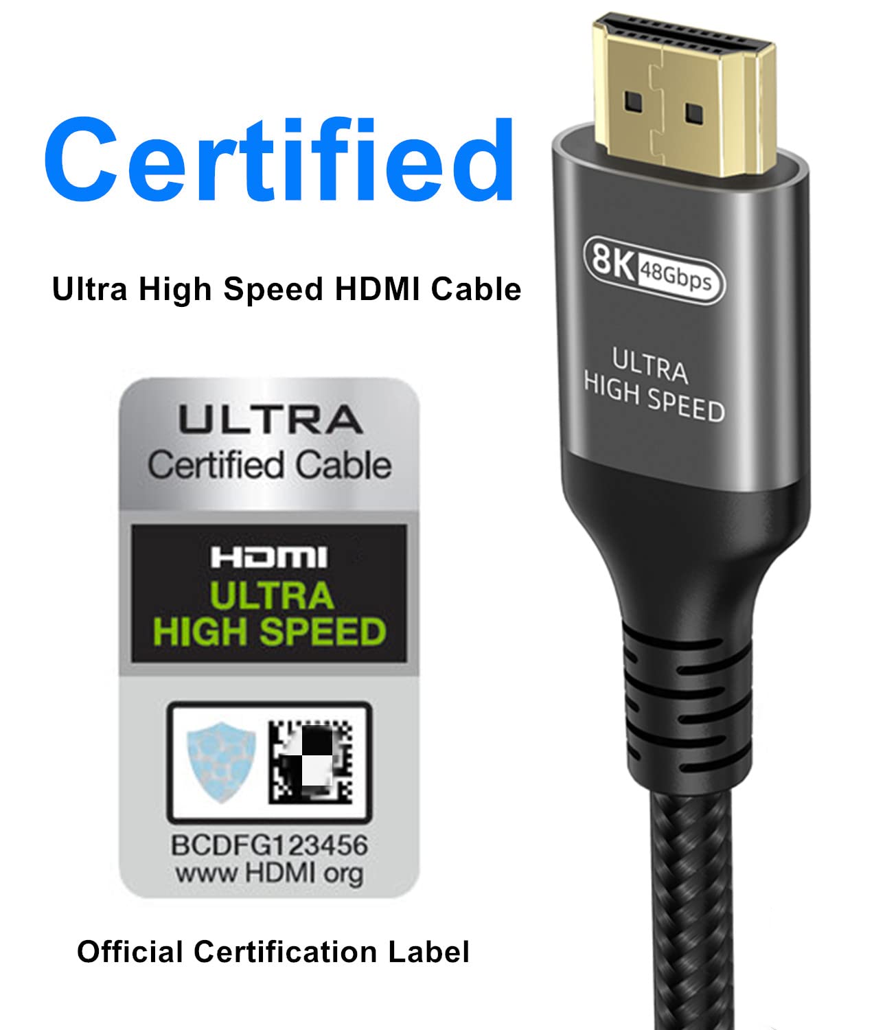 Ubluker 10K 8K 4K HDMI Cable 48Gbps 3.3 FT, Certified Ultra High Speed HDMI® Cable 4K 240Hz 144Hz 120Hz 8K60Hz 0.01ms HDR10+ eARC HDCP2.3 Netflix Roku TV PC Monitor Projector PS5 Xbox