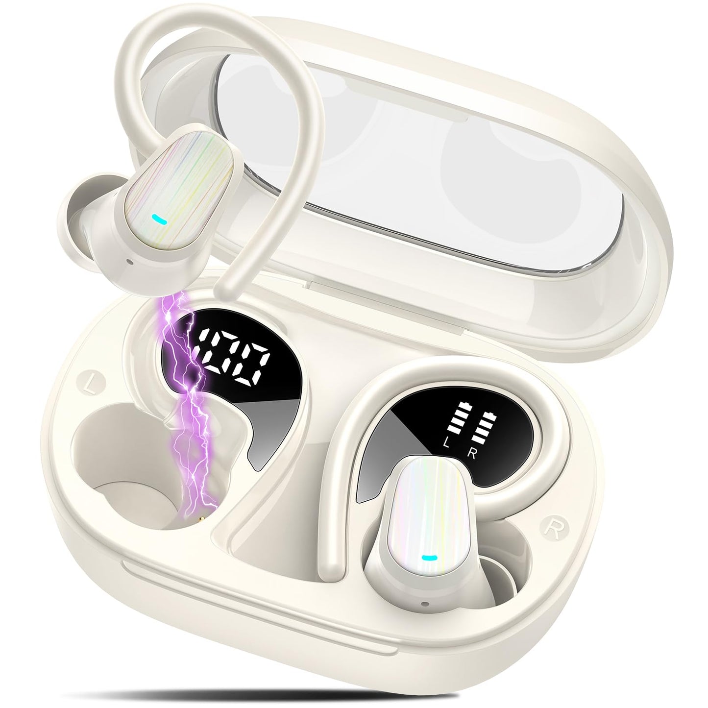Wireless Earbuds, 50H Bluetooth 5.4 Headphones Sport, Bluetooth Earbuds with ENC Noise Canceling, HiFi Stereo Sound Wireless Earphones with Earhooks, IP7 Waterproof Ear Buds for Sports/Workout/Running