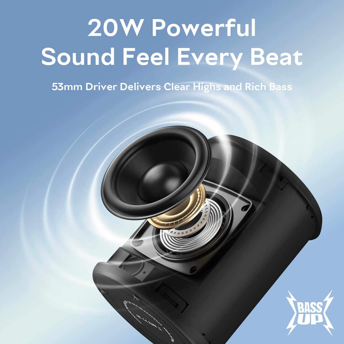 Portable Bluetooth Speaker Wireless, IPX7 Waterproof Dustproof Mini Speakers, 20W Loud Bass Stereo, 15H Playtime, BT5.3 & TWS, RGB Light, for Outdoor/Shower/Home/Party, Stocking Stuffers