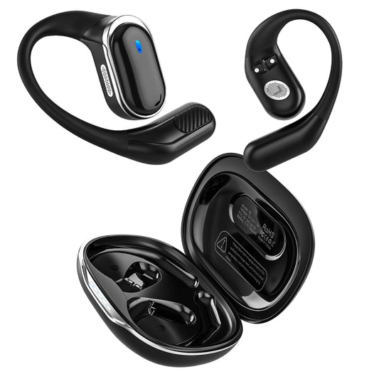 Open Ear Wireless Earbuds Bluetooth Headphones, 80H Playtime Stereo Ear Buds with ENC Noise Cancelling, Fast Charging, IPX7 Waterproof Sports Earphones with Earhook for Running/Workouts (Black)