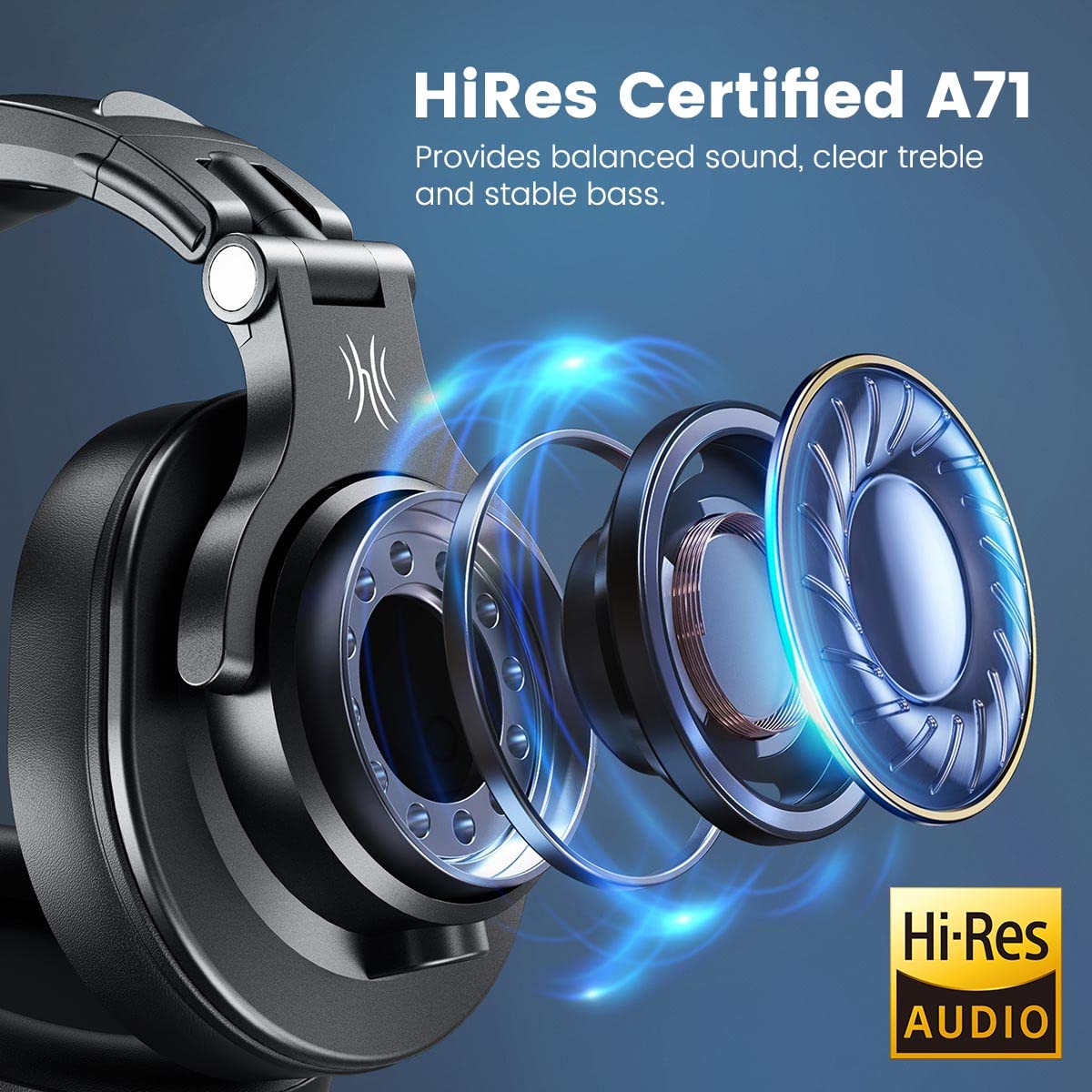 OneOdio A71 Wired Over Ear Headphones, In-Line Mic, Studio Headphones with SharePort, Professional Monitor Recording & Mixing Foldable Headphones with Hi-Res Sound for DJ Guitar Amp Computer PC