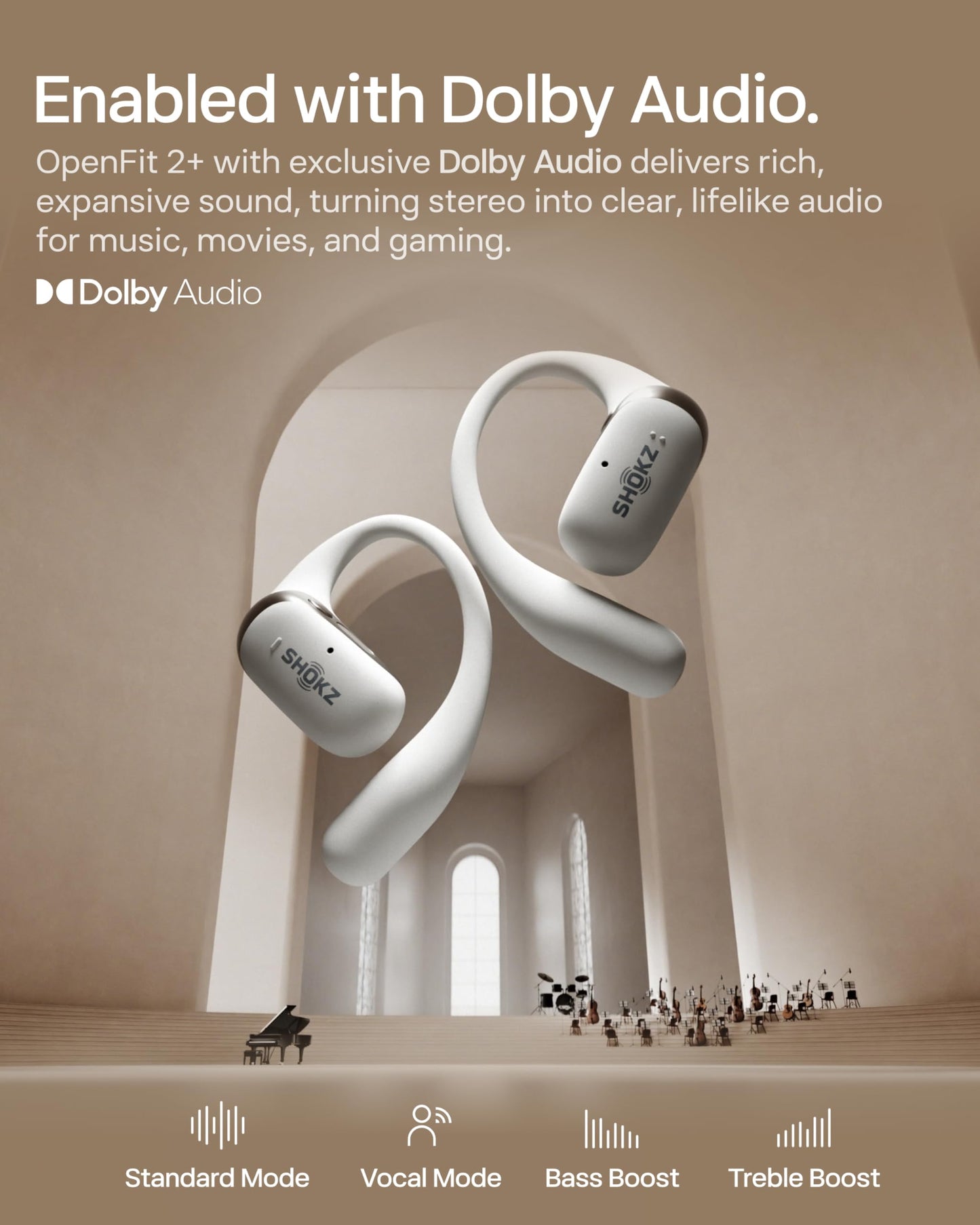 SHOKZ New OpenFit 2+ Open-Ear Headphones, Dolby Audio Enabled, Comfortable Earbuds with Soft Ear Hooks, 48H Playtime, IP55 Water-Resistant, USB-C Fast Charging, Wireless Charging, Carrying Bag,Black