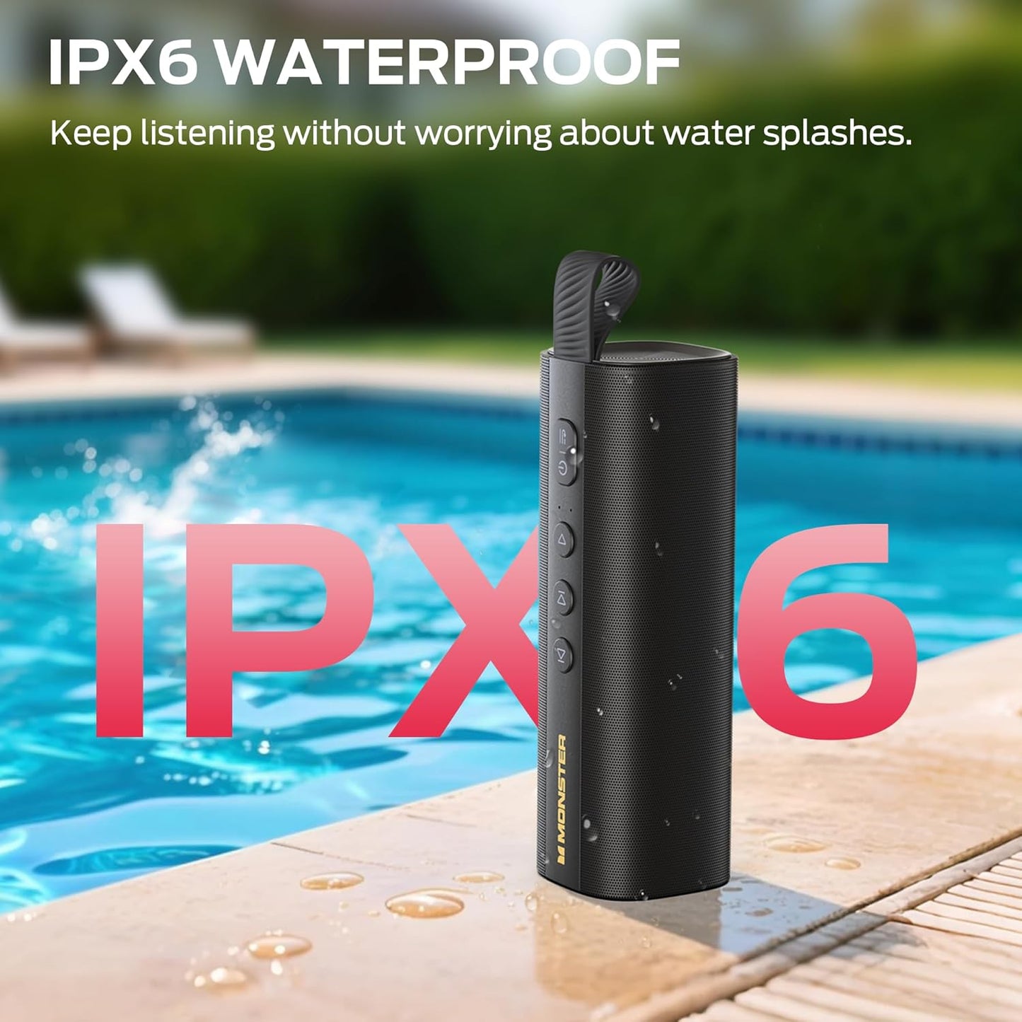 Monster S290 Bluetooth Speaker, Portable Bluetooth Speaker with 30W Loud Stereo Sound, Bluetooth 6.0, 20H Playtime, TWS Pairing, Support AUX/TF Card, IPX6 Waterproof Wireless Speaker for Home, Travel