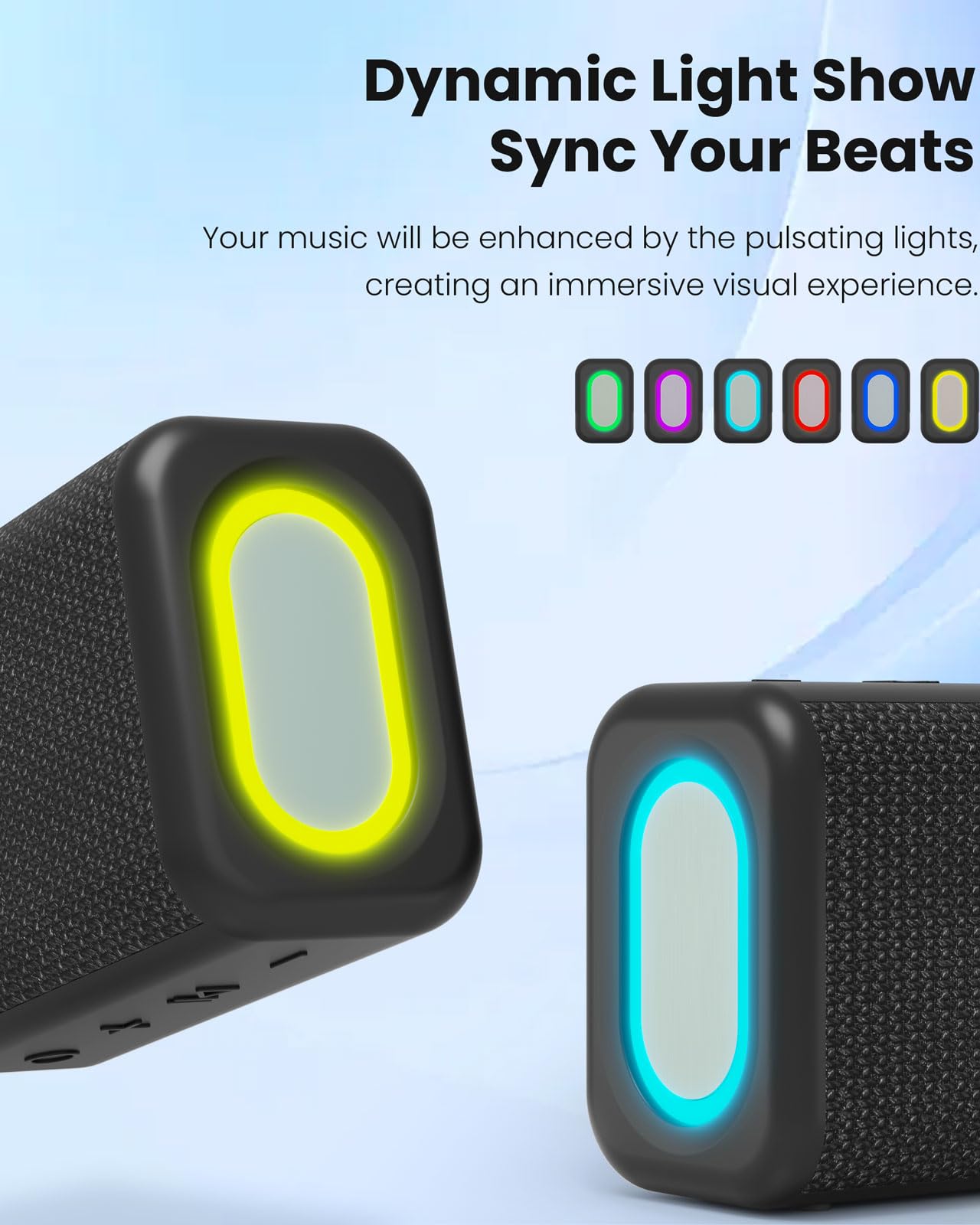 Portable Bluetooth Speaker with Lights, Powerful Crystal Clear Sound, IPX5 Waterproof, All Day Playtime, AUX&TF-Card Input, Bluetooth 5.3, TWS Paring, Small Wireless Speaker for Outdoor, Gift Ideas