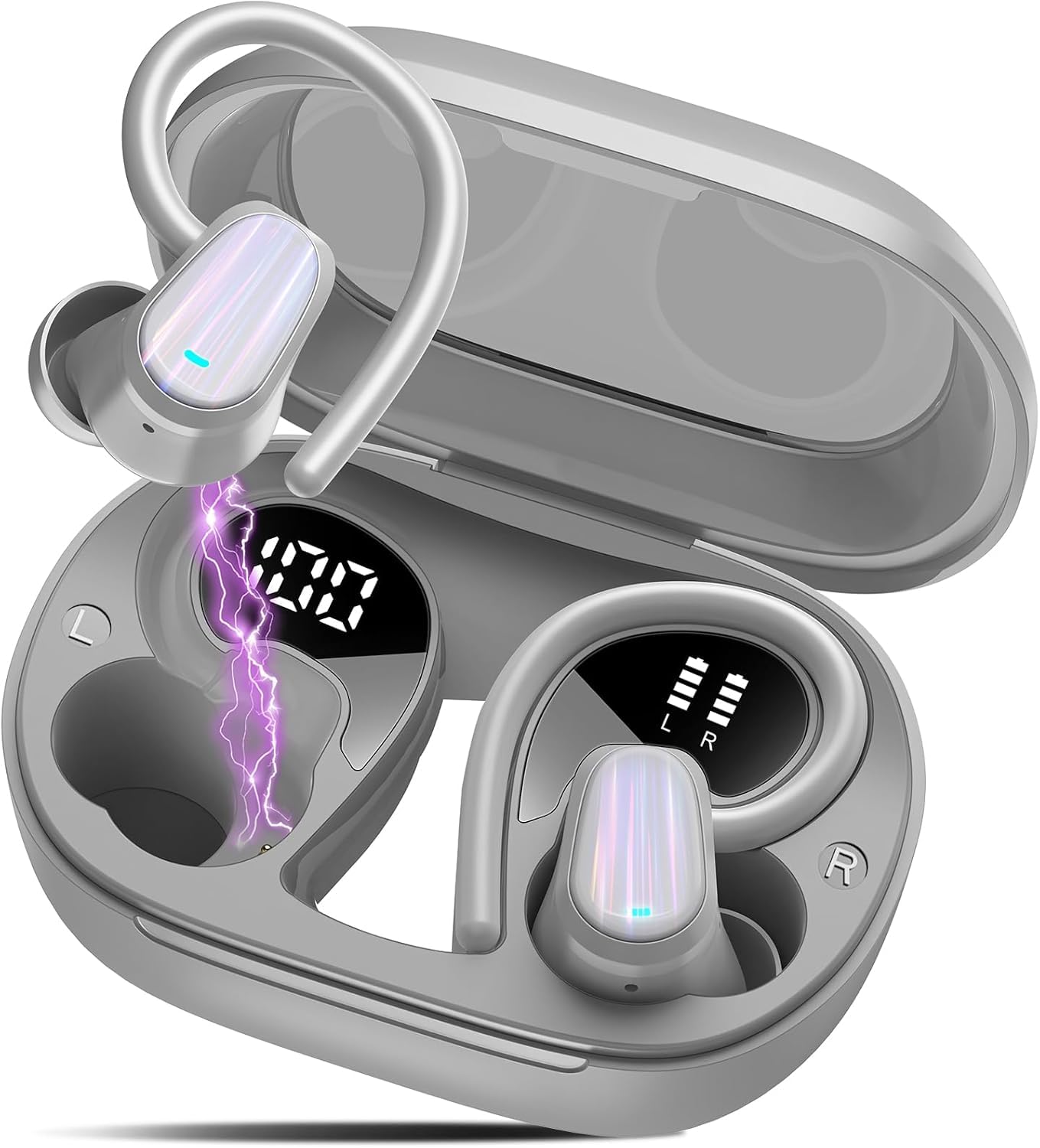 Wireless Earbuds, 50H Bluetooth 5.4 Headphones Sport, Bluetooth Earbuds with ENC Noise Canceling, HiFi Stereo Sound Wireless Earphones with Earhooks, IP7 Waterproof Ear Buds for Sports/Workout/Running